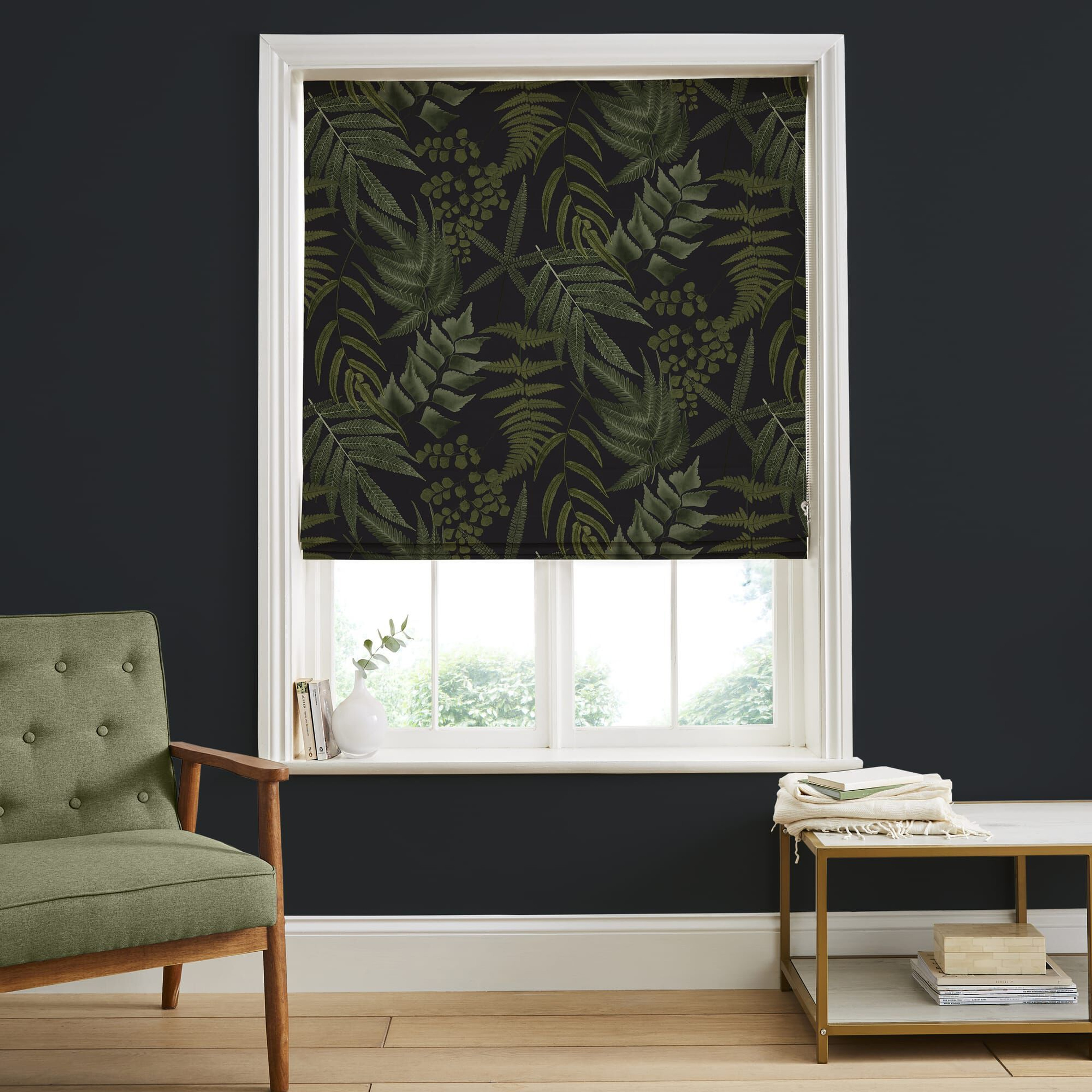 Midsummer Fern Black Roman Blind