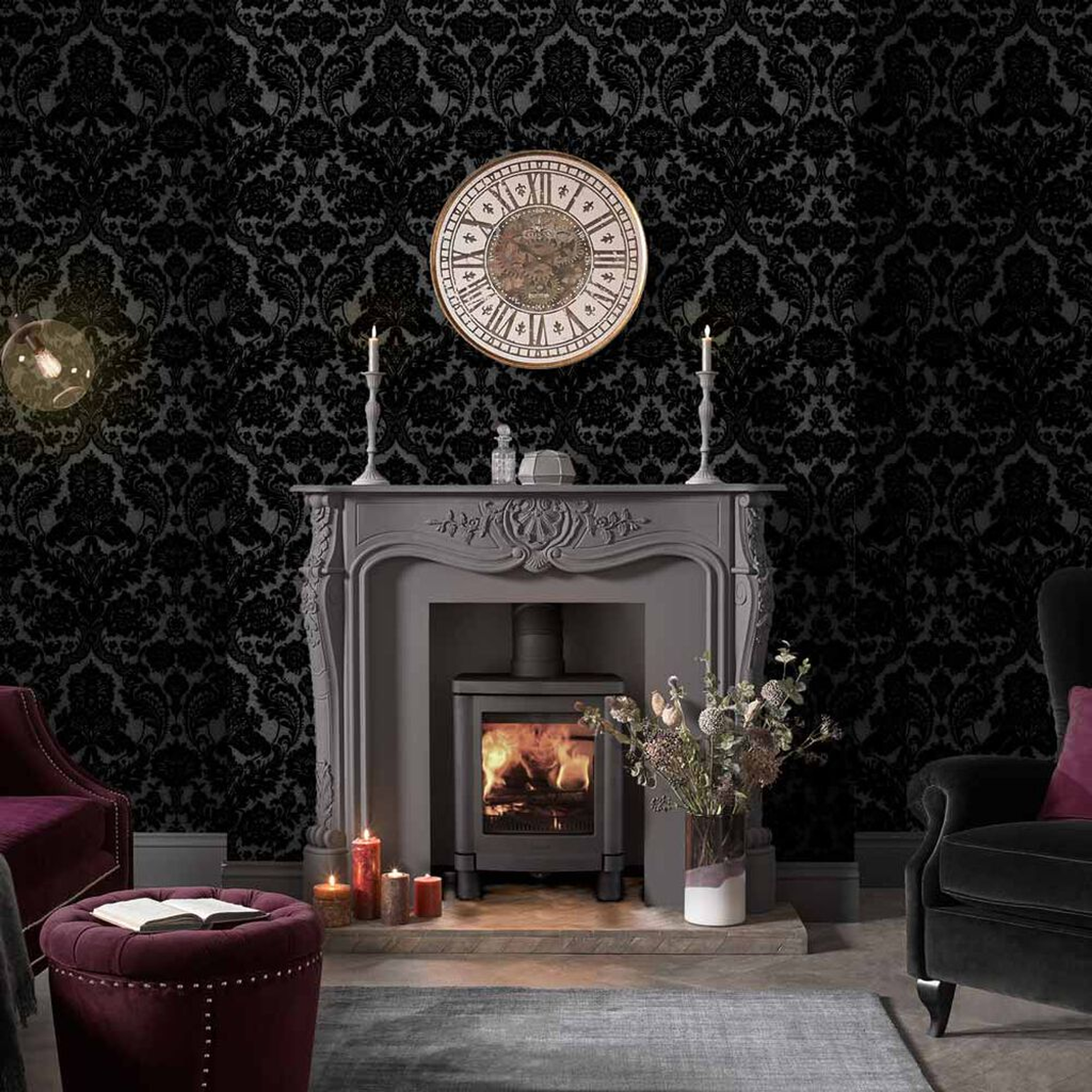 Gothic Damask Noir Behang