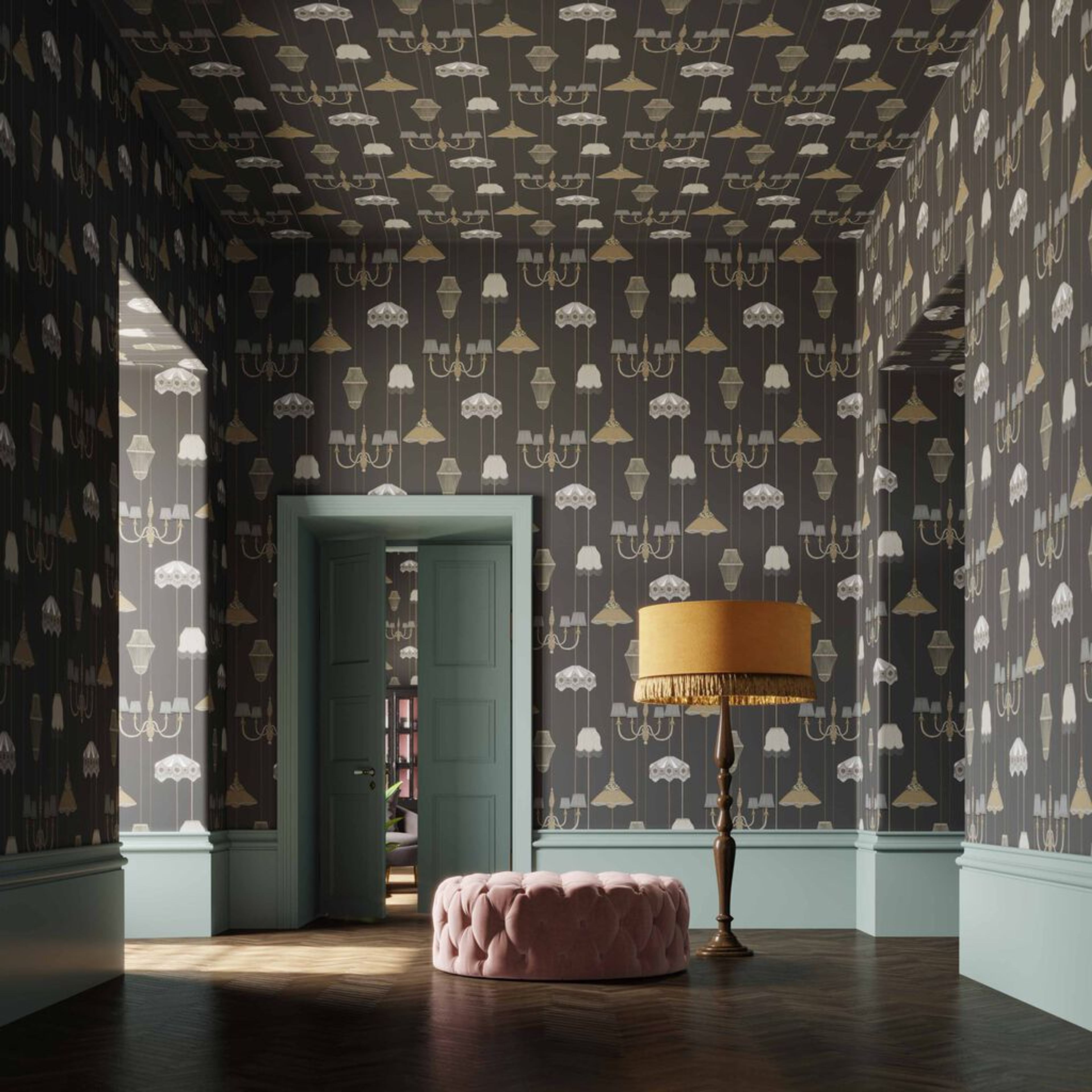 Drawing Room Charcoal Wallpaper