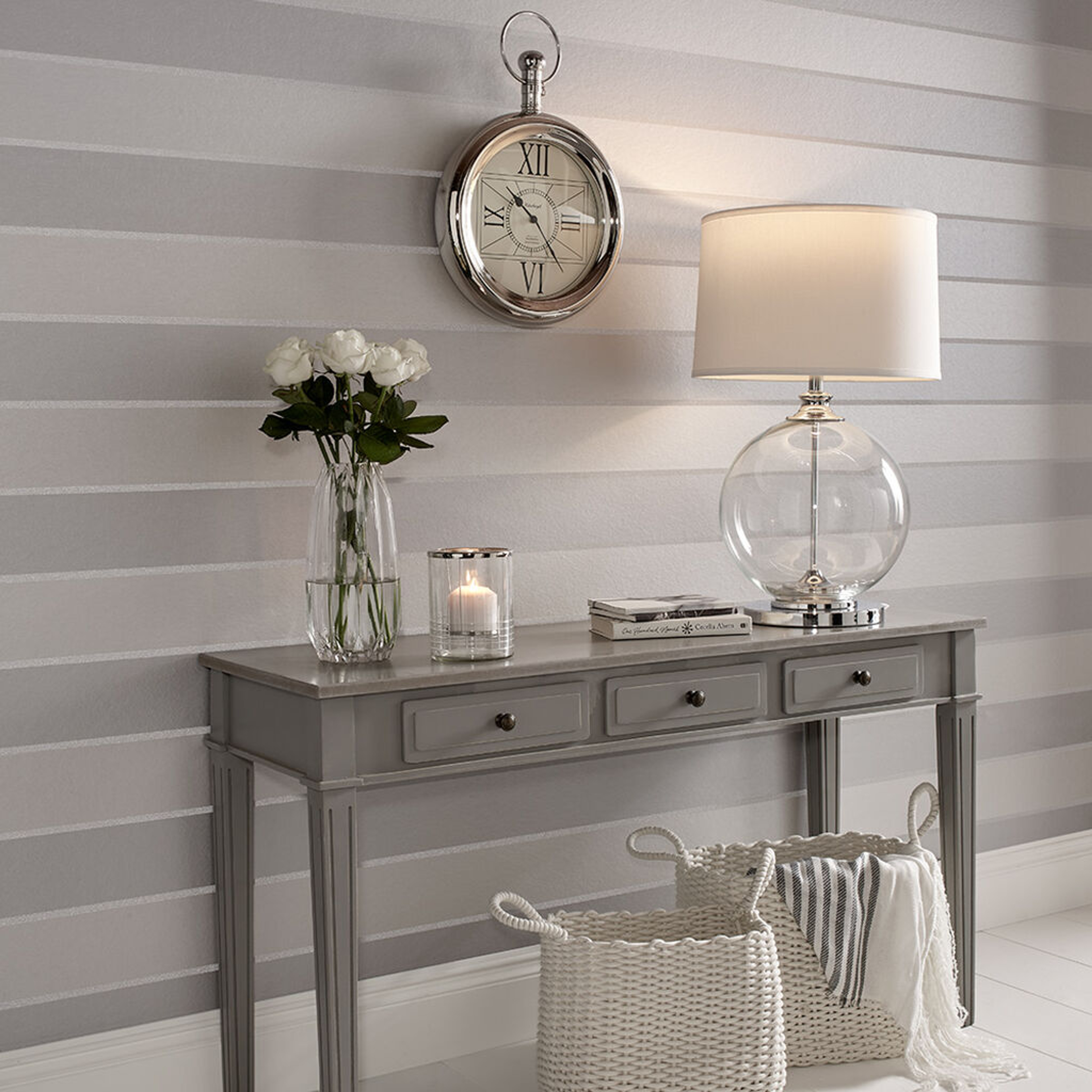 Fine Decor Larson Stripe Wallpaper  FD42824  GreySilver