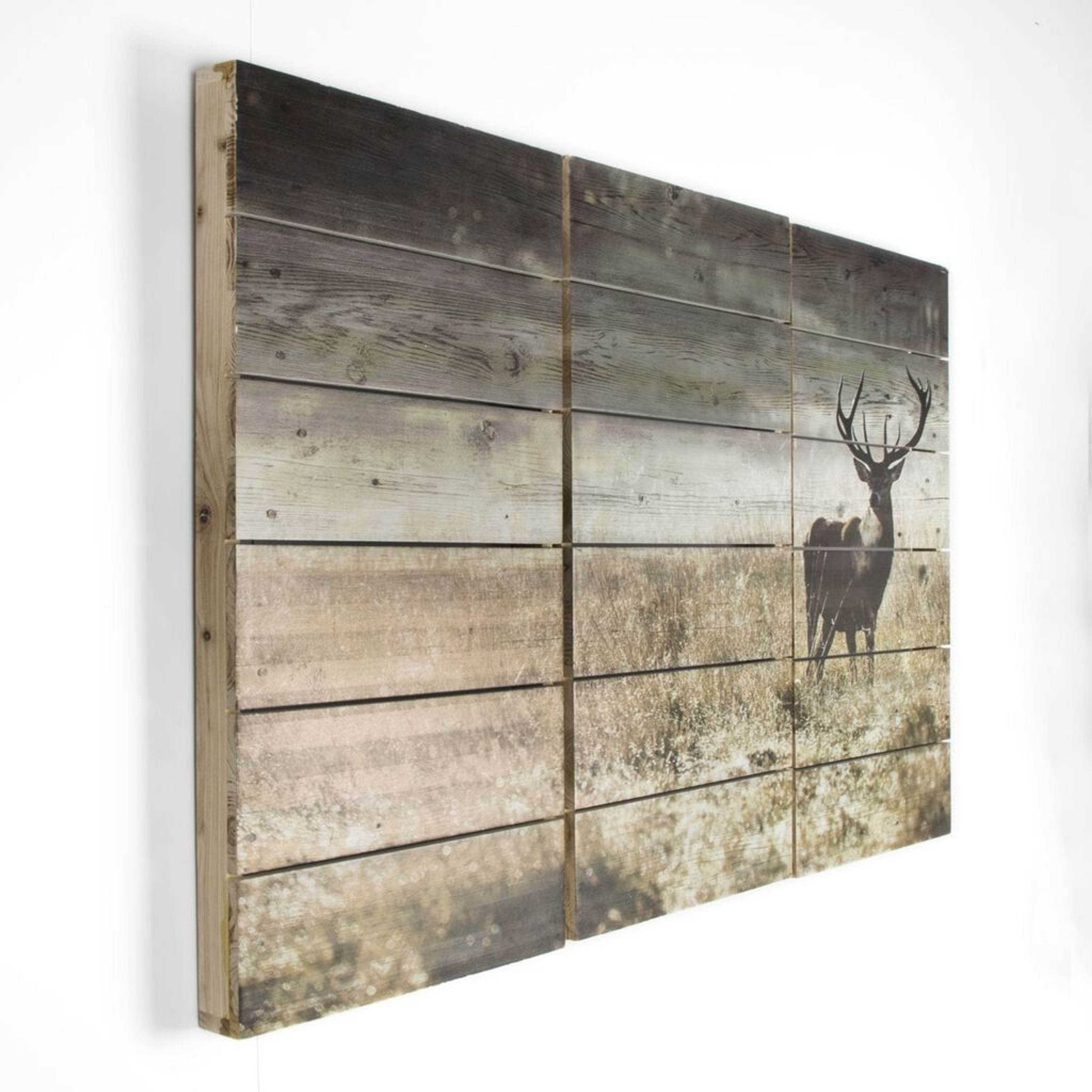 Highland Stag Print On Wood Wall Art