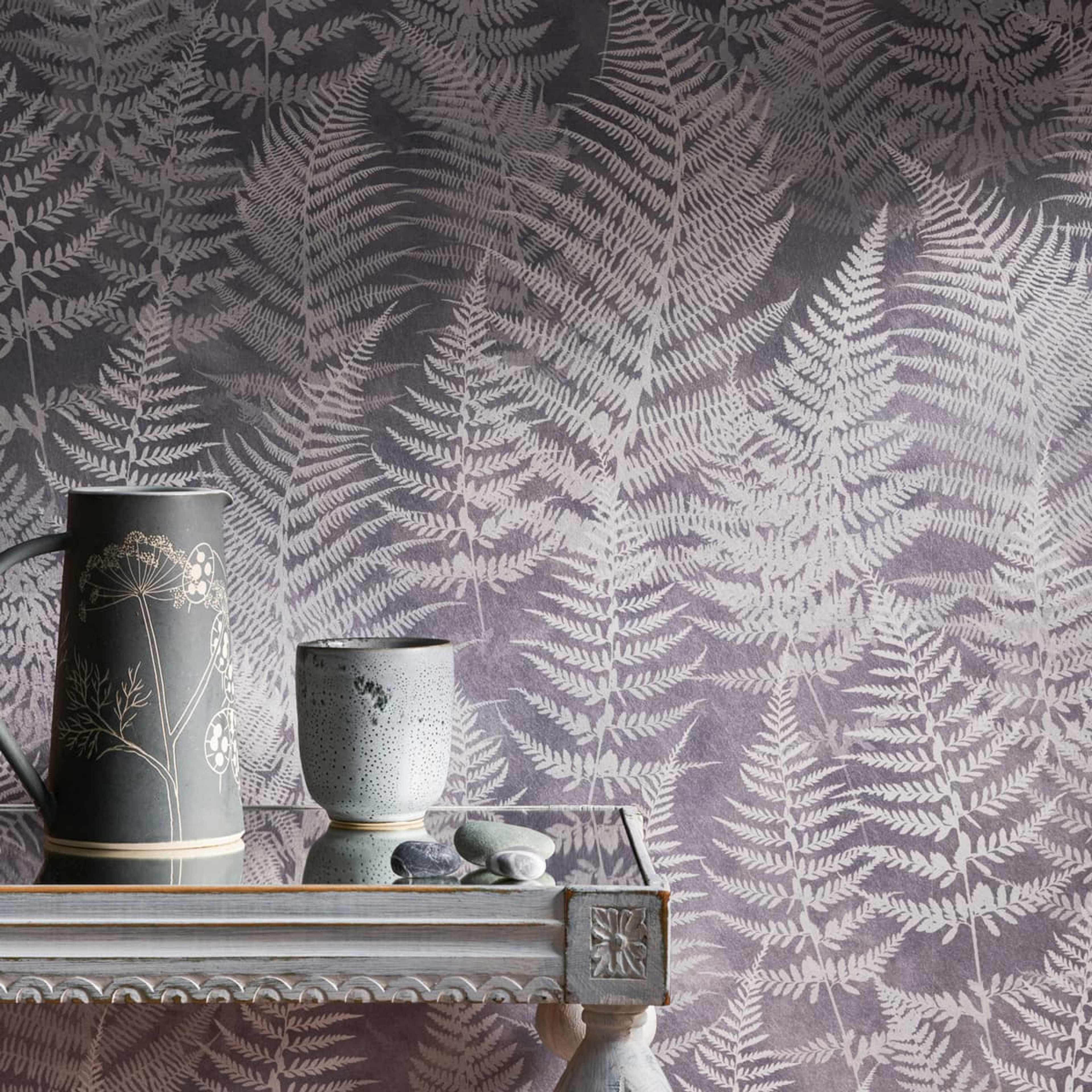 Woodland Fern Pewter Wallpaper