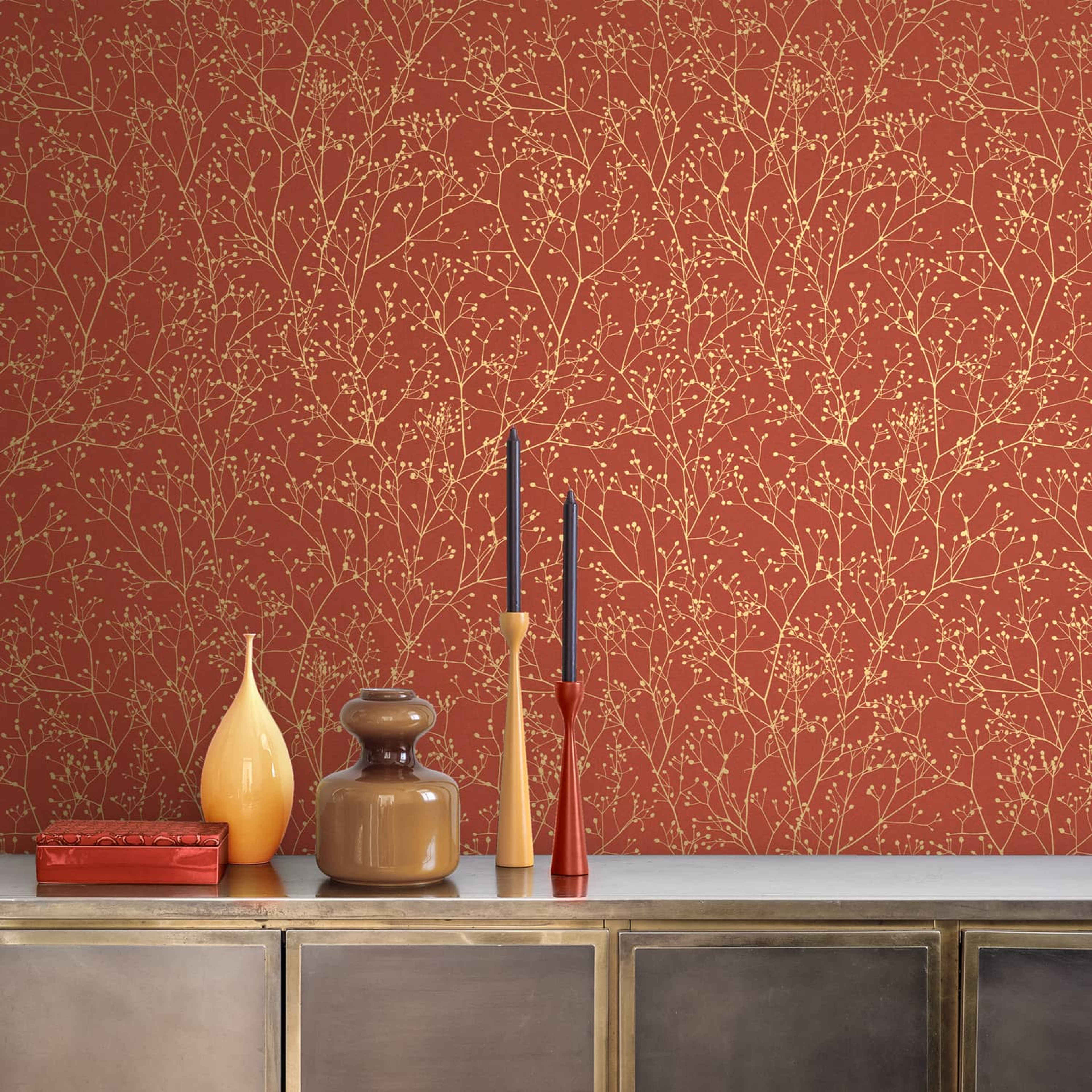 Gypsophila Paprika and Gold Wallpaper