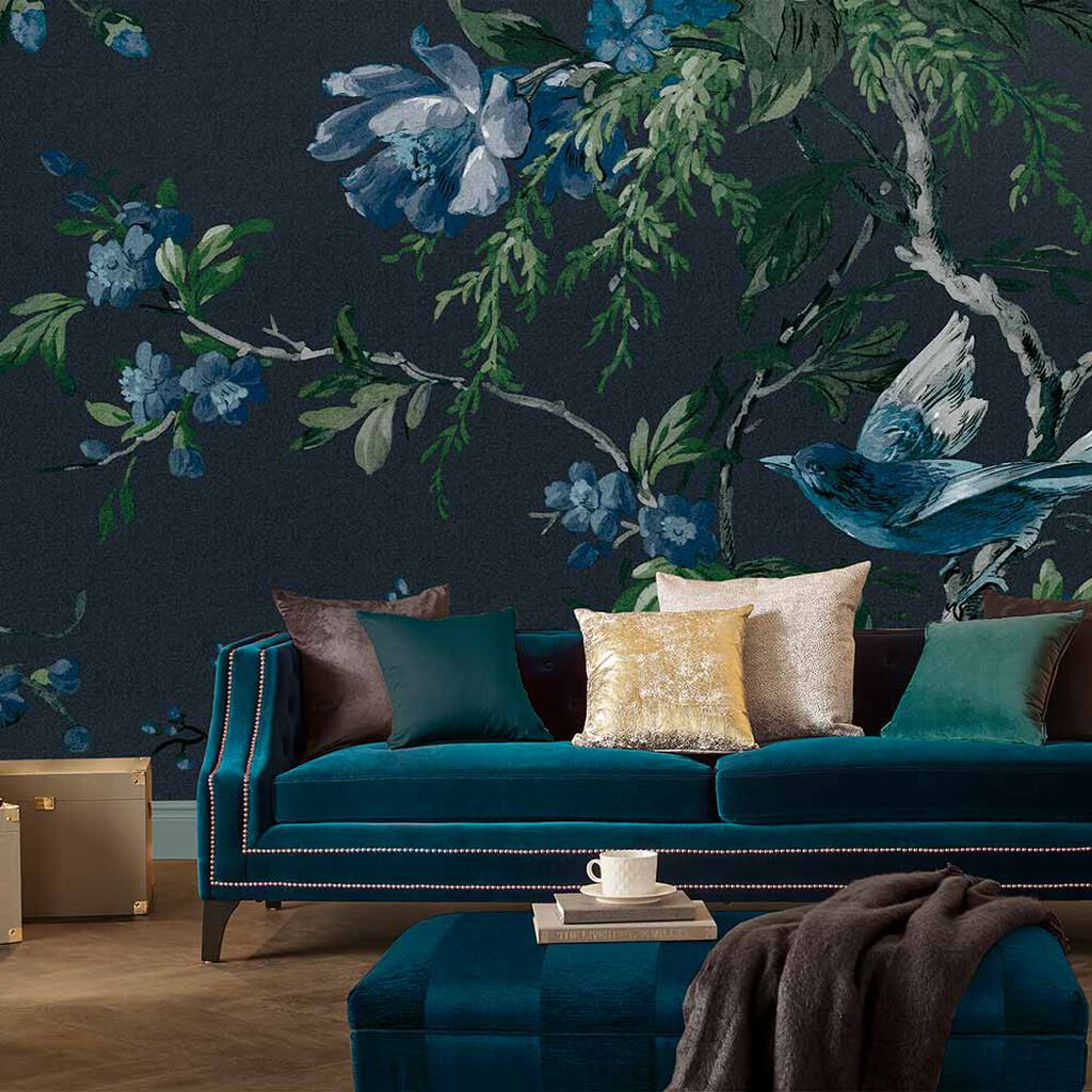 Venetian Floral Midnight Papier Peint Panoramique sur mesure