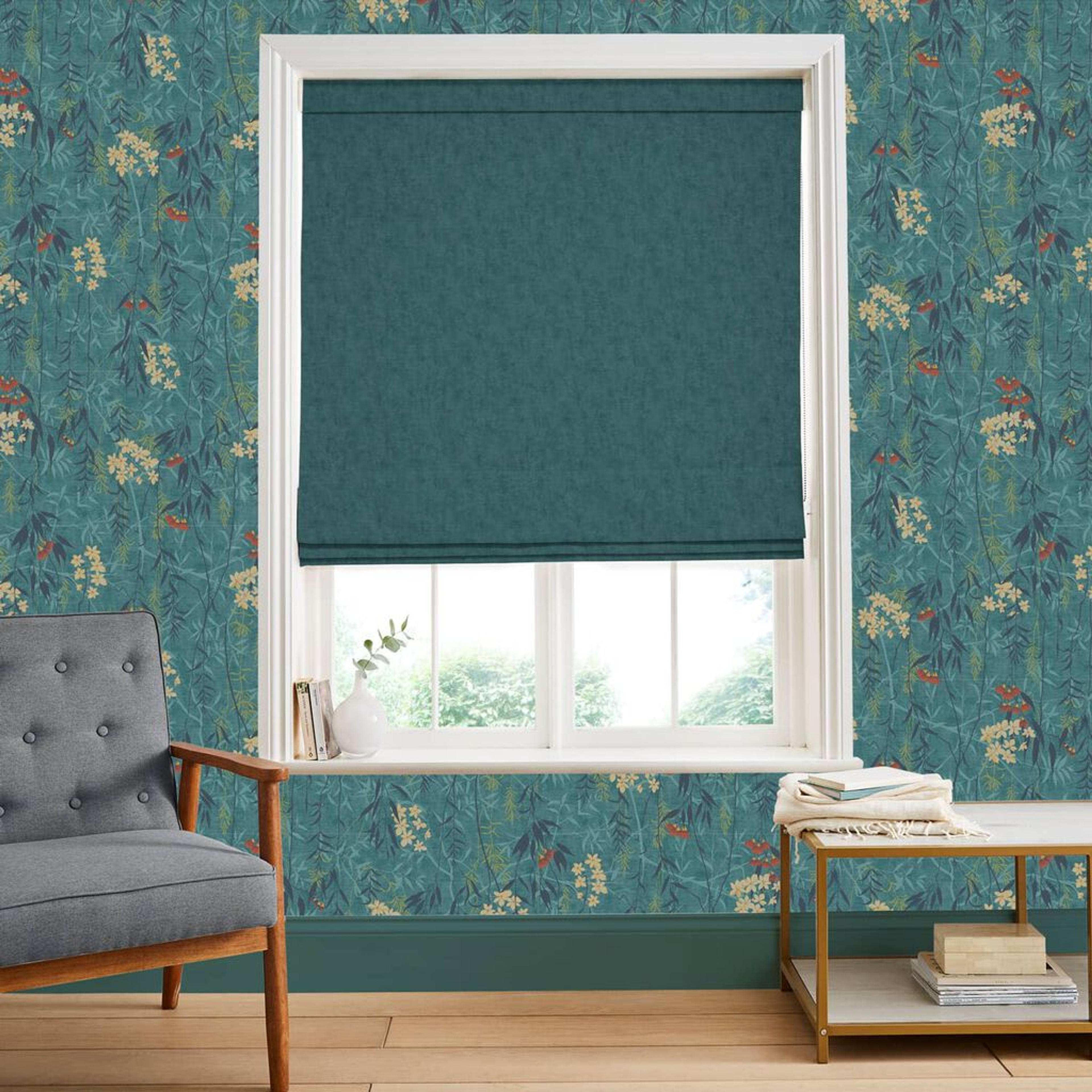 Organdy Teal Roman Blind