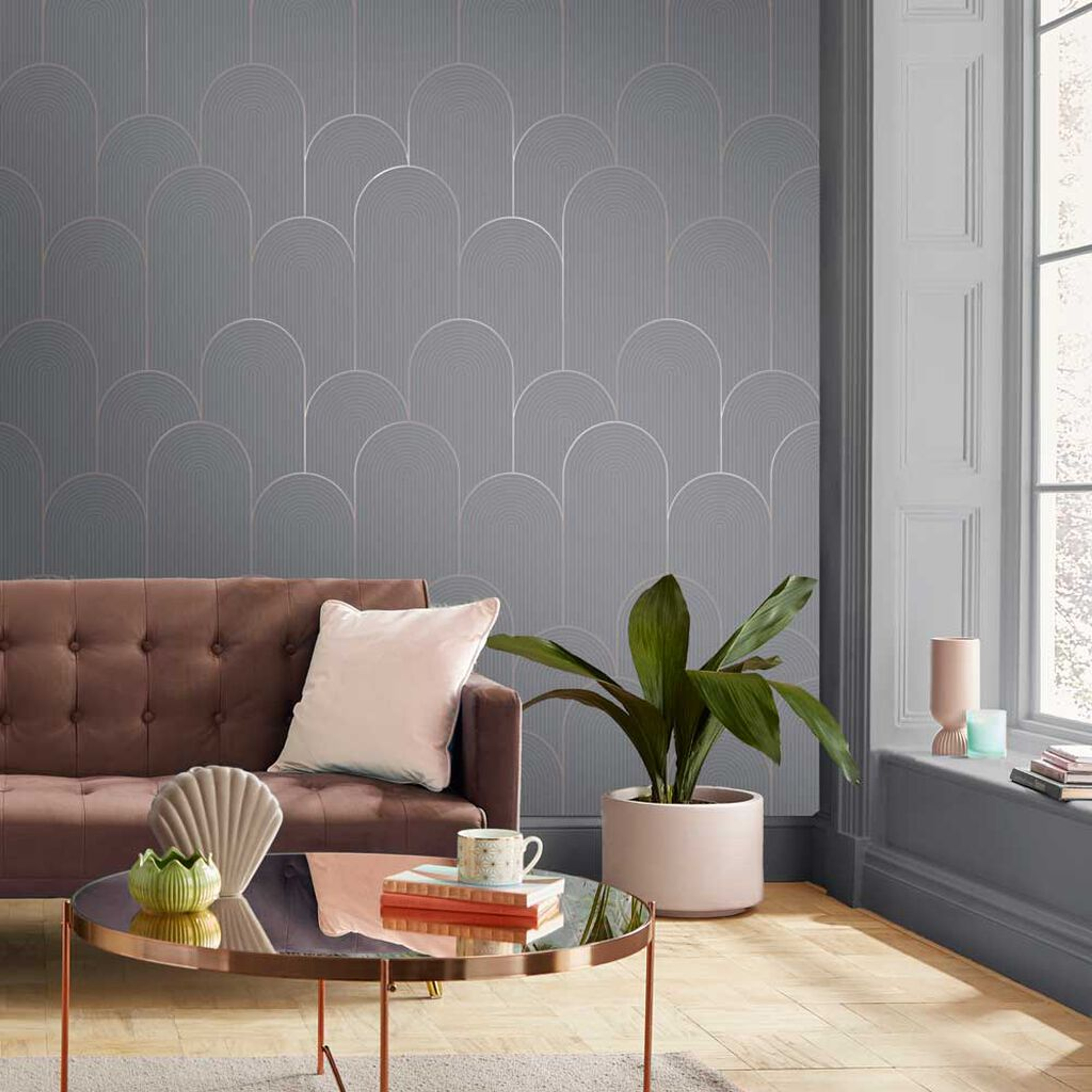 Lancet Grey & Rose Gold Wallpaper