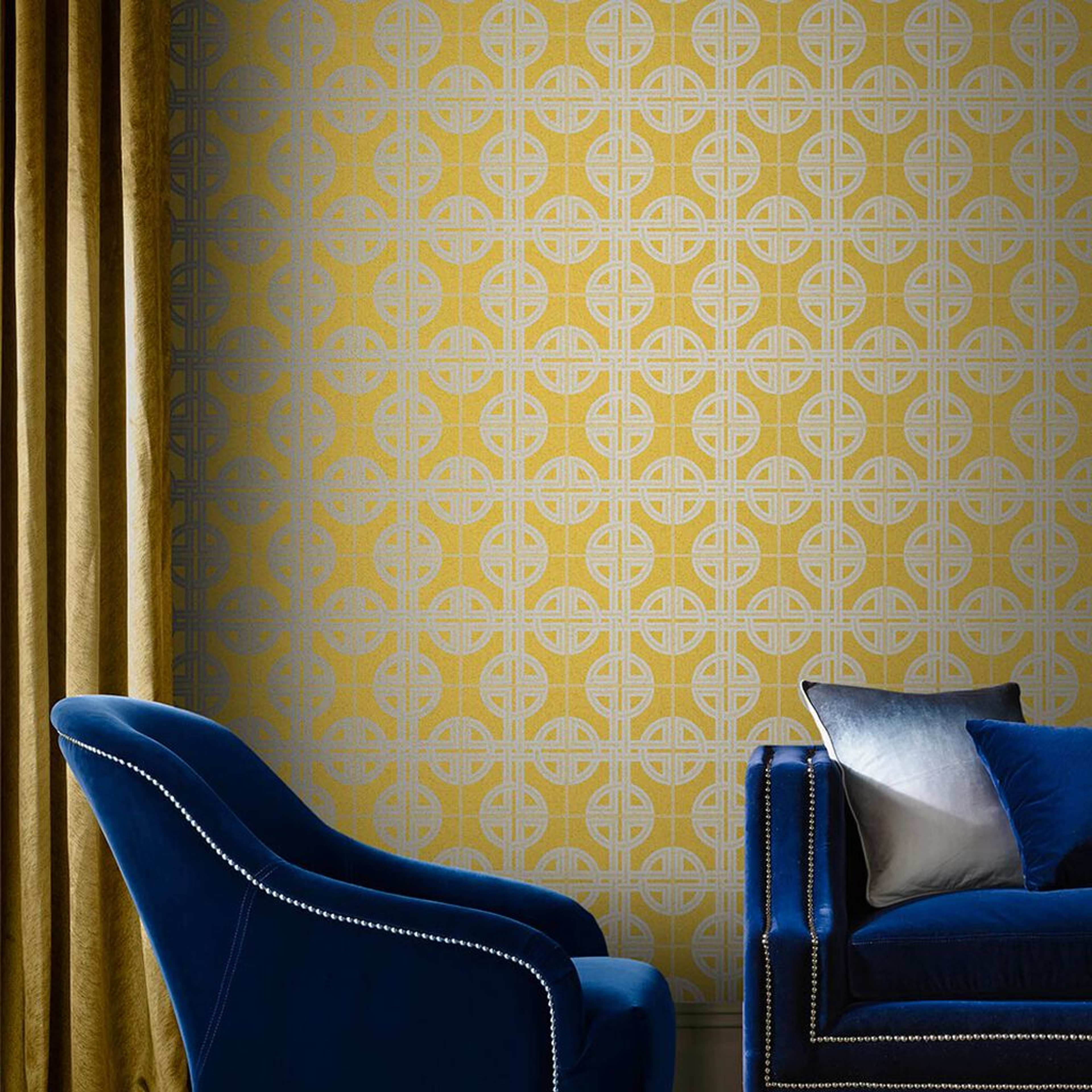 Asian Lattice Saffron Wallpaper