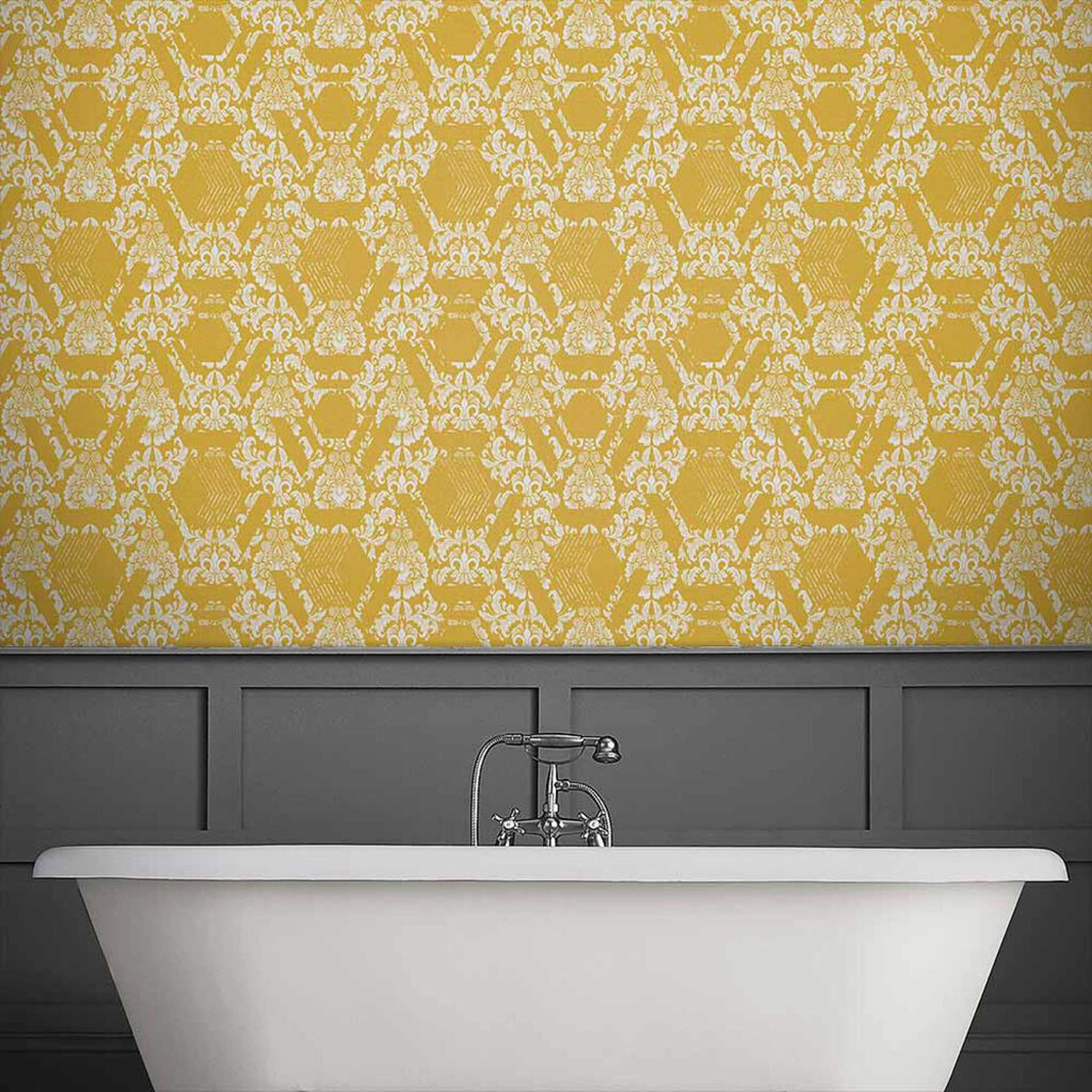 Geo Damask Tapete Gelb