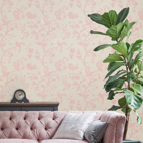 Oriental Garden Pearlescent Chalk Pink Wallpaper | Laura Ashley