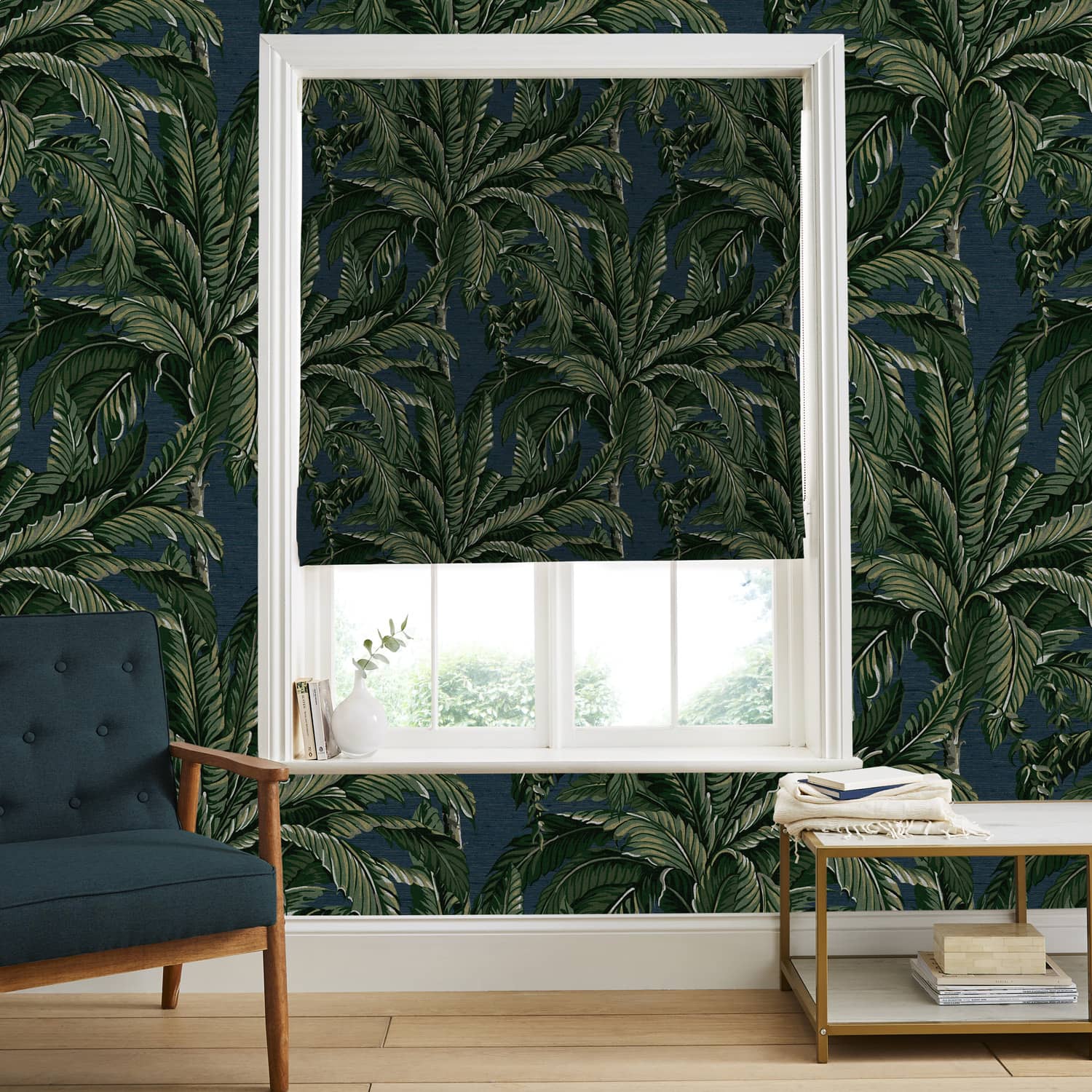 Daintree Palm Midnight Roman Shade