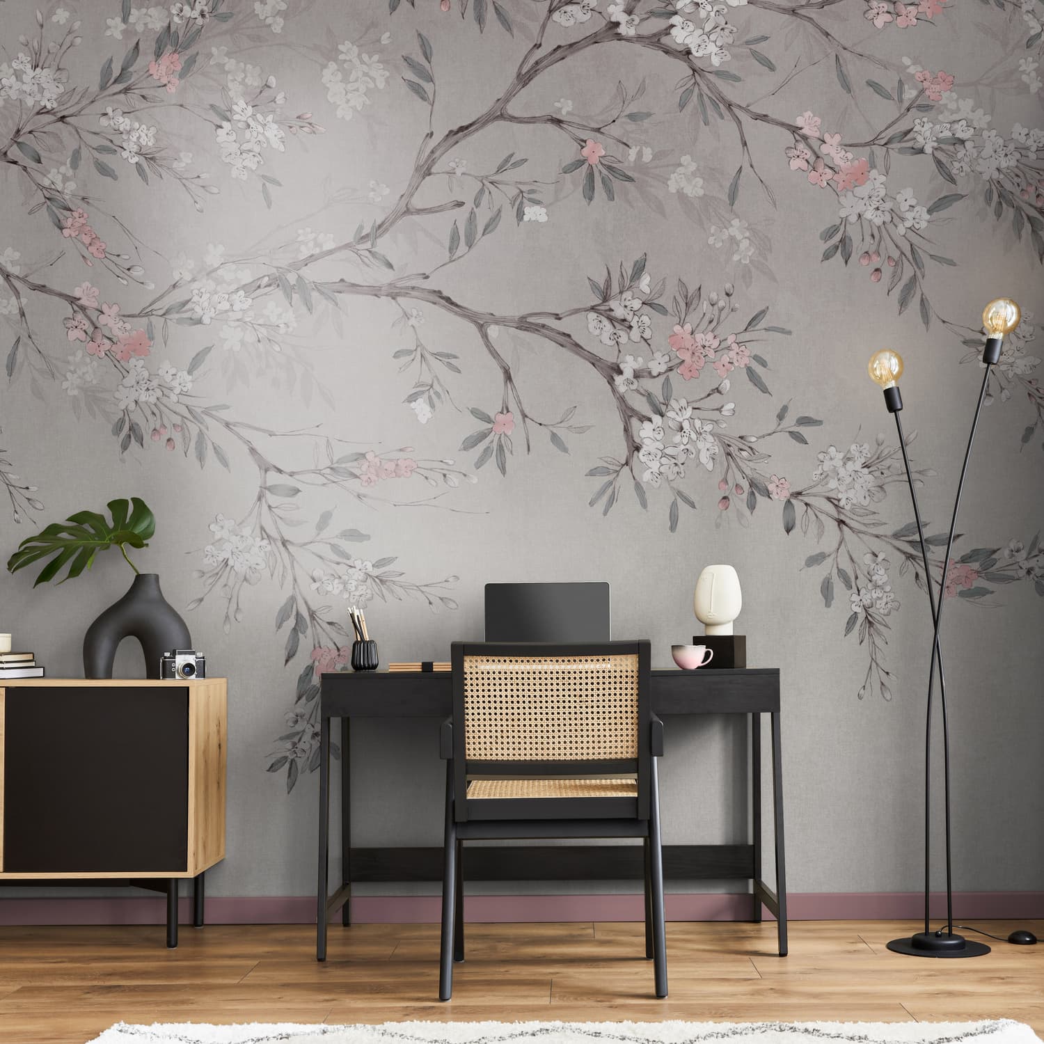 Blossom Trail Grey Bespoke Mural