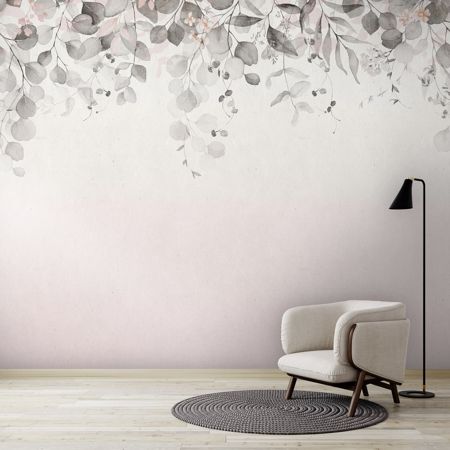 Botanical Cascade Pink Bespoke Mural