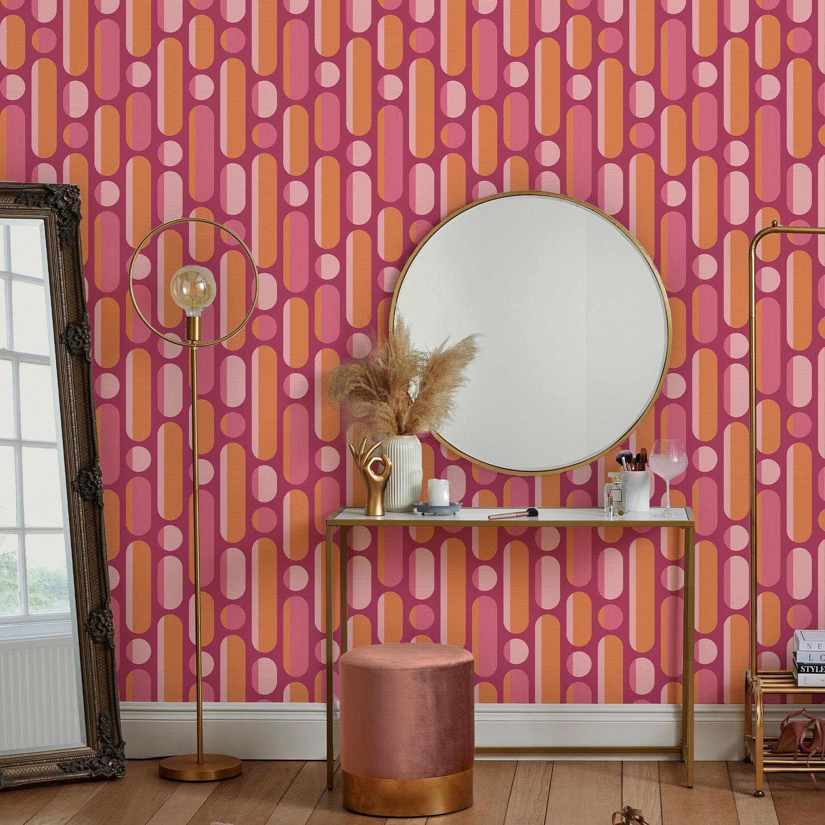 Morse Tangerine and Raspberry Wallpaper