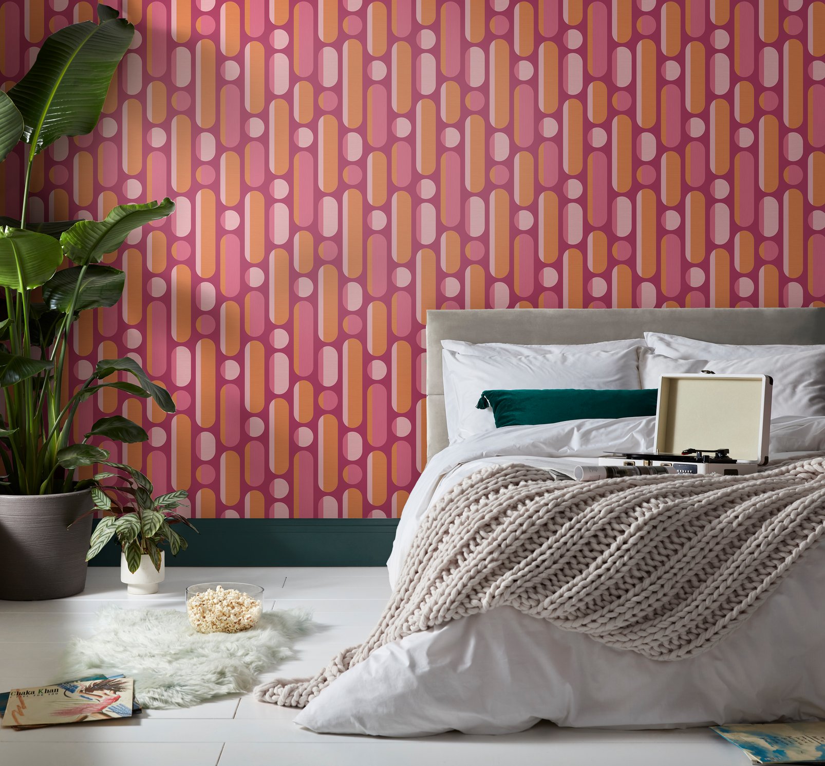 Morse Tangerine and Raspberry Wallpaper