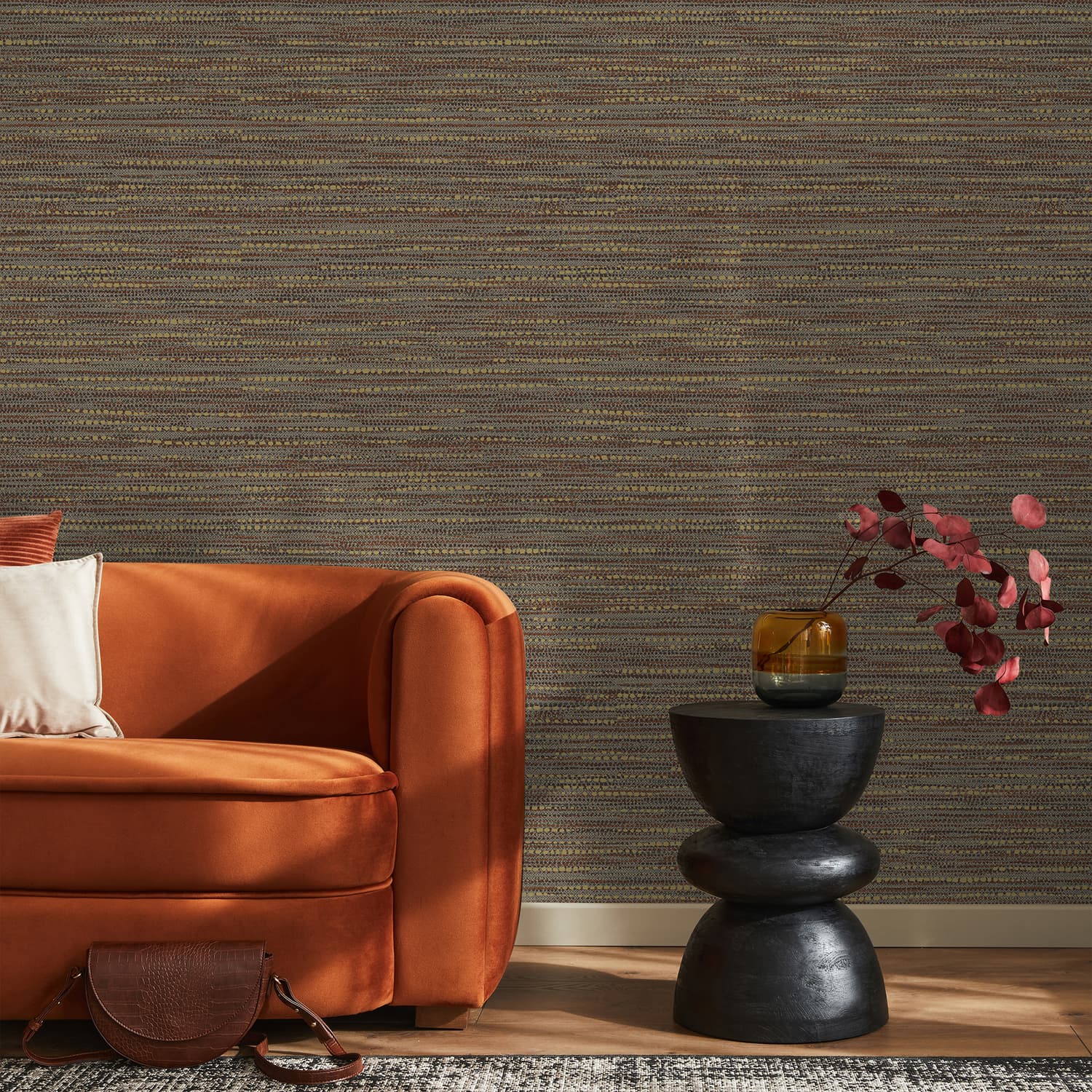 Chunky Horizontal Weave Rust Wallpaper