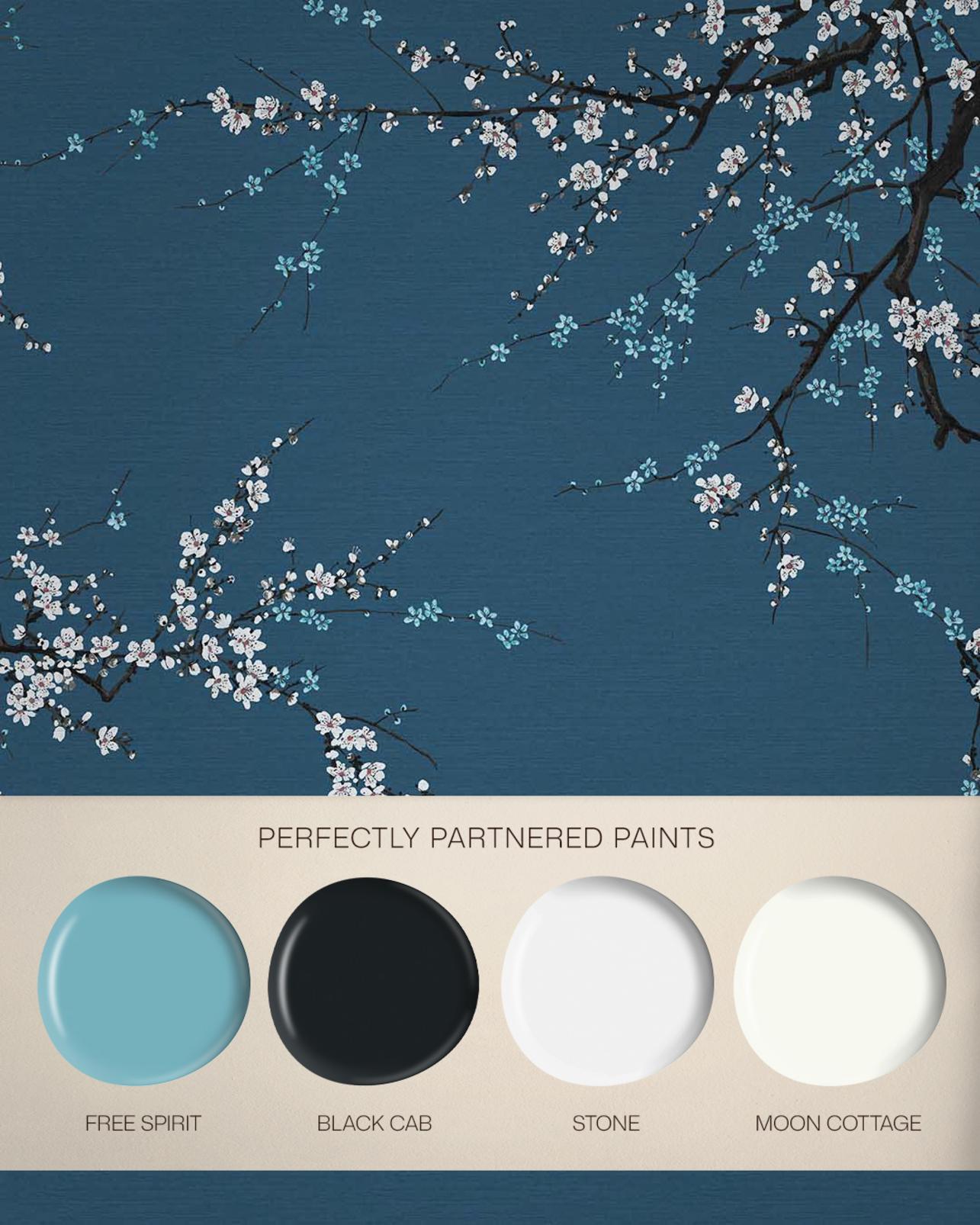 Sakura Free Spirit Bespoke Mural | Blue | Graham & Brown