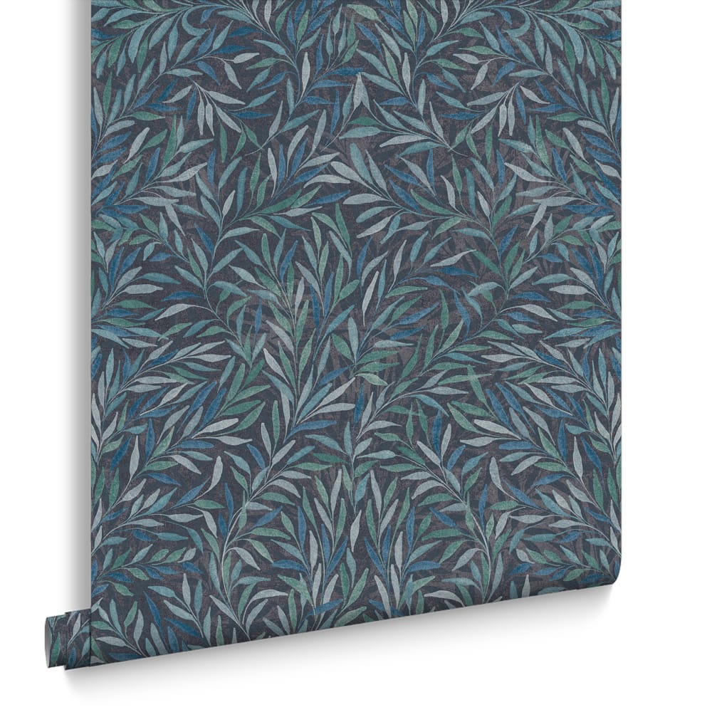 Salix Leaves Navy Wallpaper