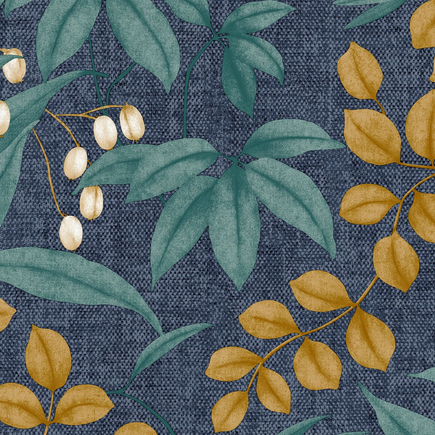 Persephone Navy And Ochre Wallpaper