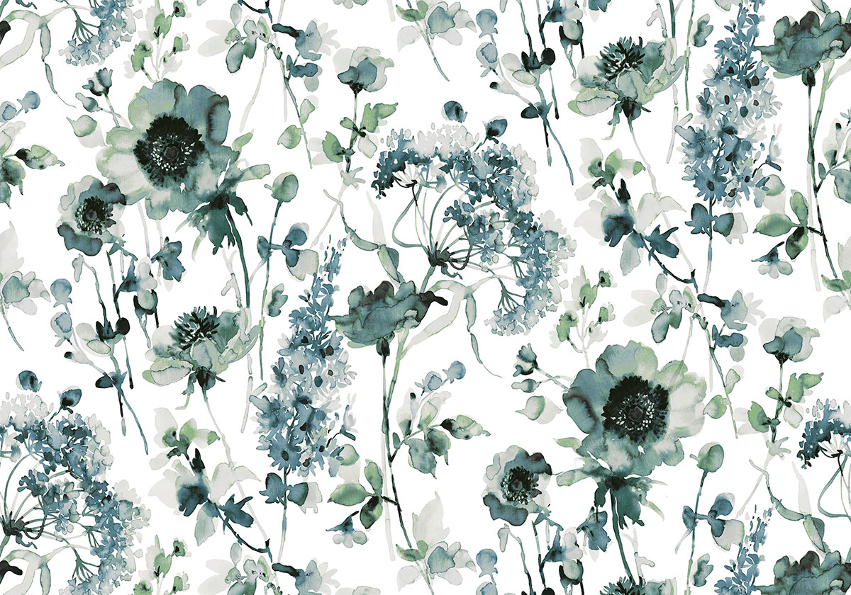 Watercolour Floral Pale Blue Bespoke Mural