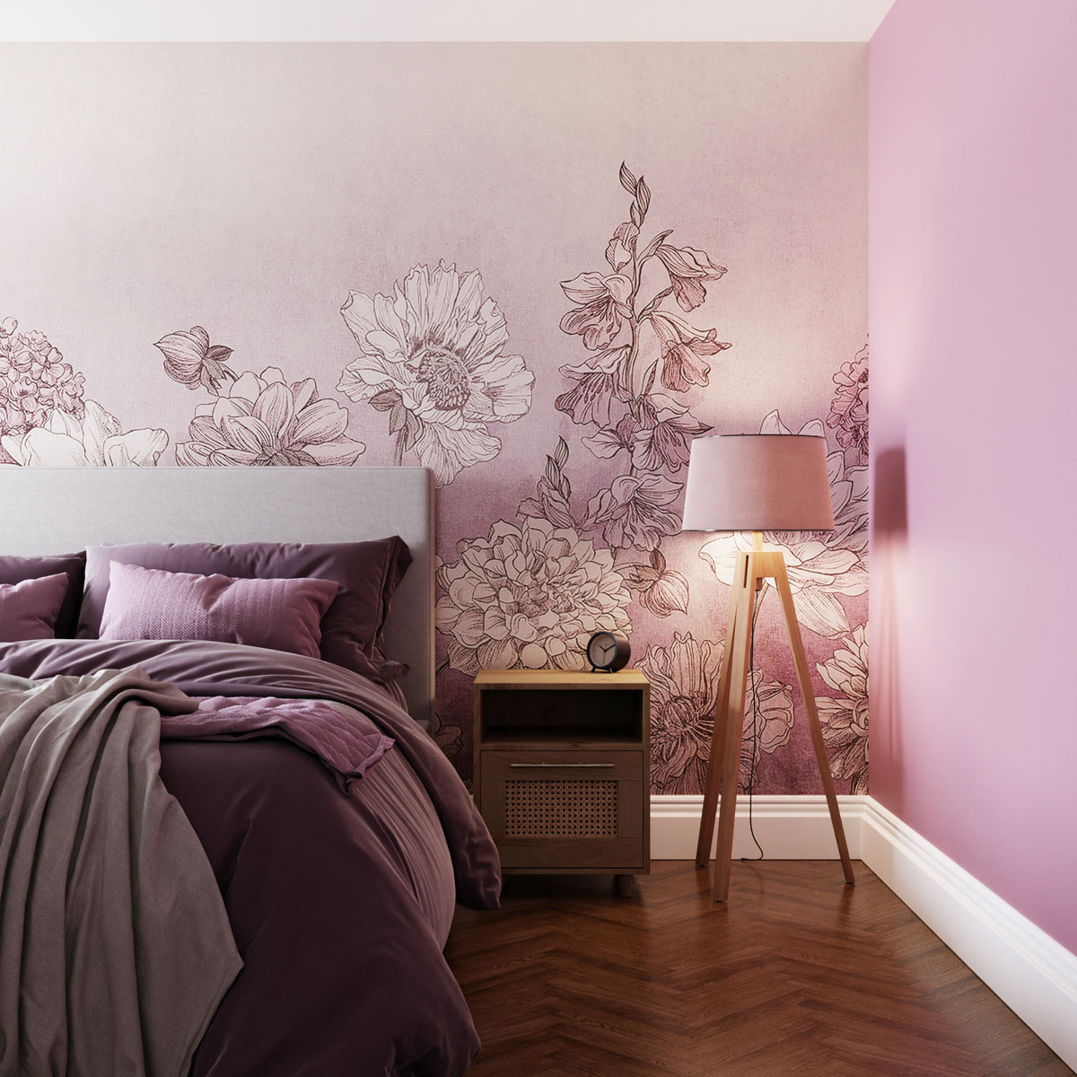Muted Floral Lilac Bespoke Mural