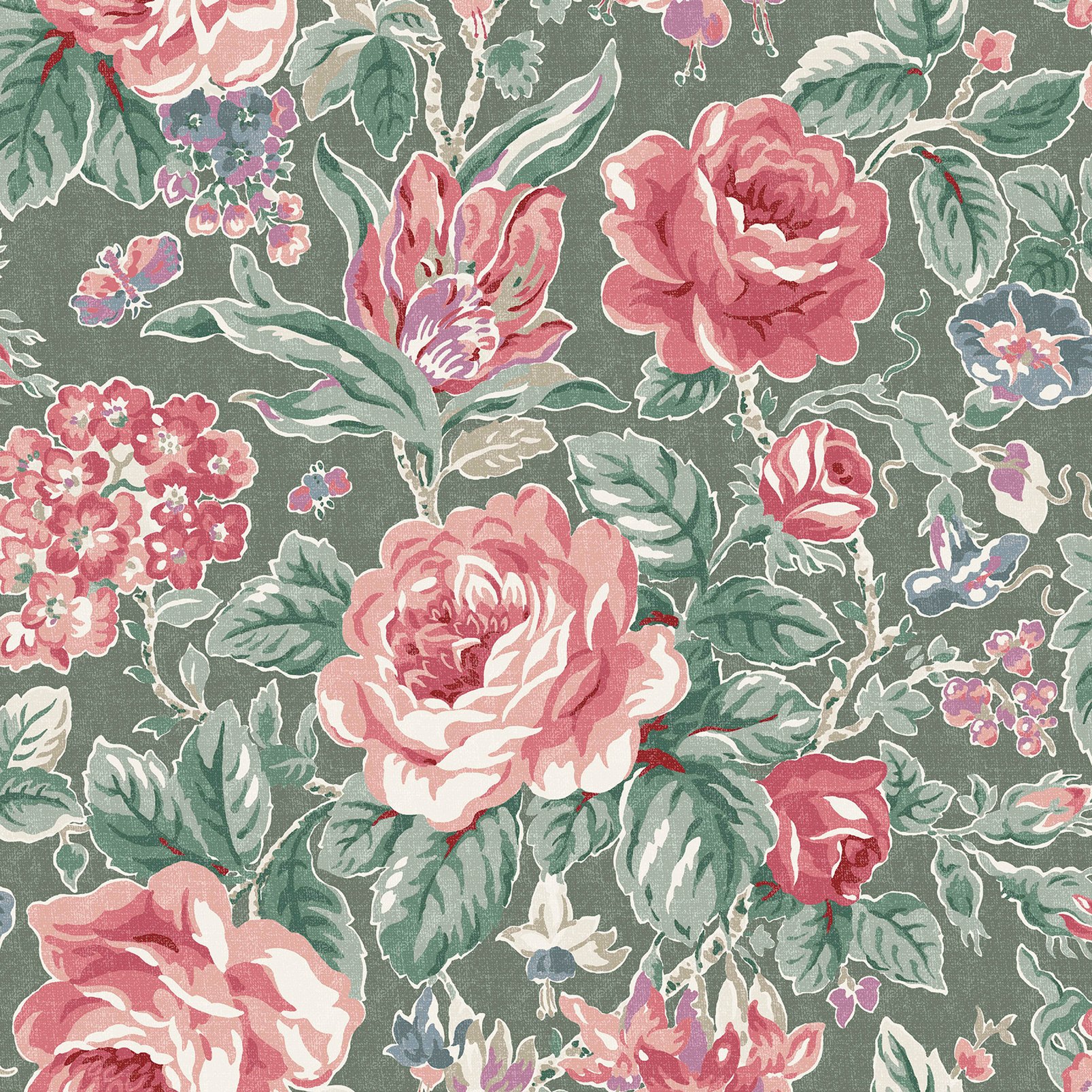 Laura Ashley Wild Roses Fern Green Wallpaper