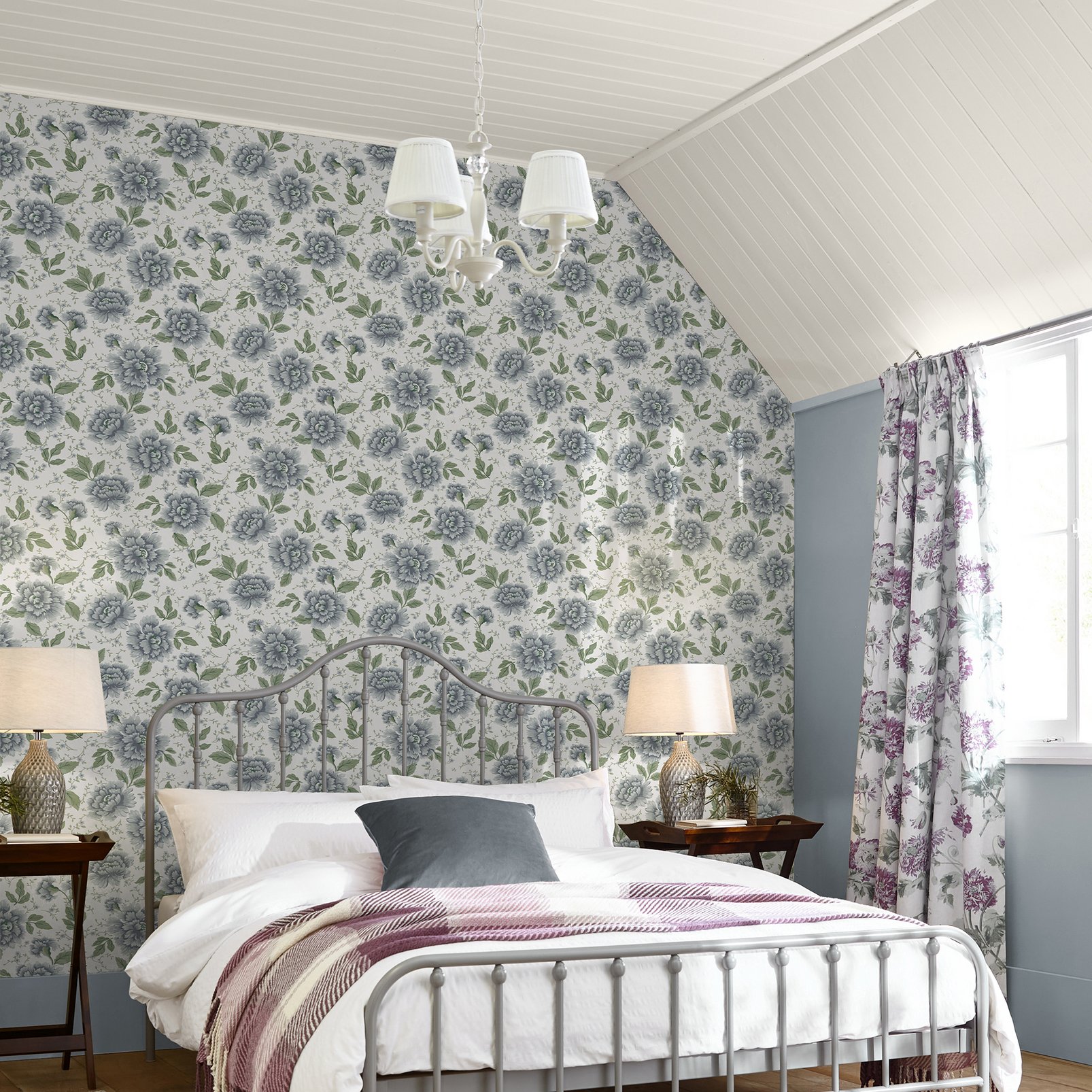 Laura Ashley Pickworth Posy Pale Seaspray Blue Wallpaper