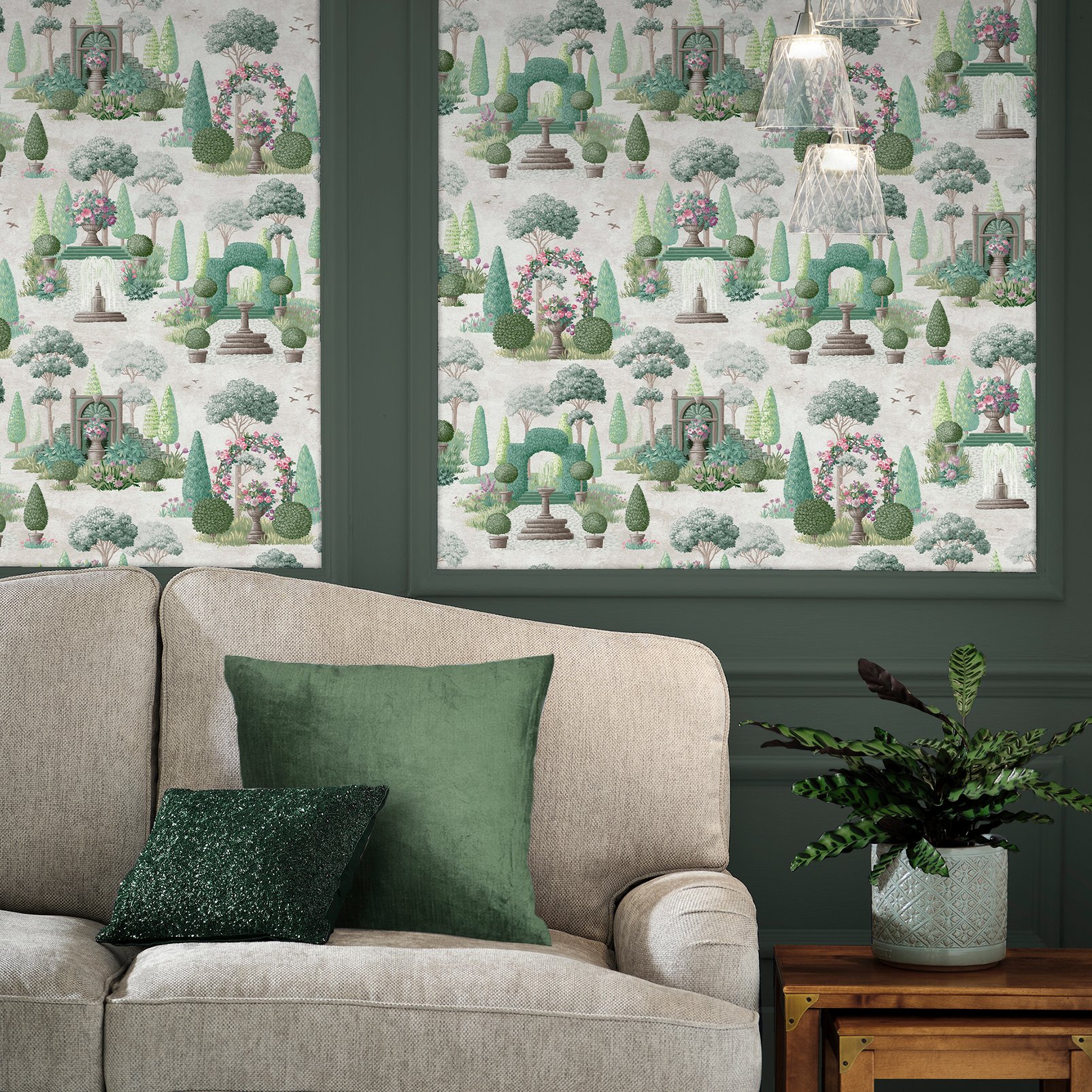 Laura Ashley Naunton Folly Fern Green Wallpaper