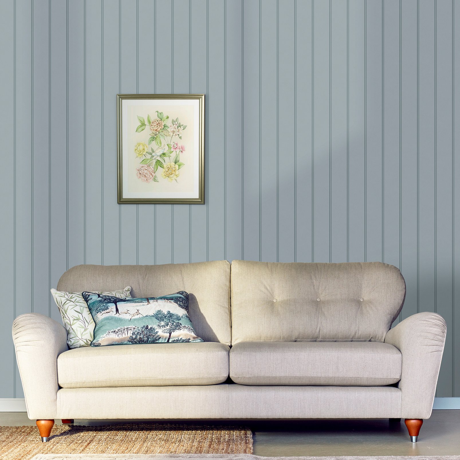 Laura Ashley Chalford Wood Panelling Seaspray Blue Wallpaper
