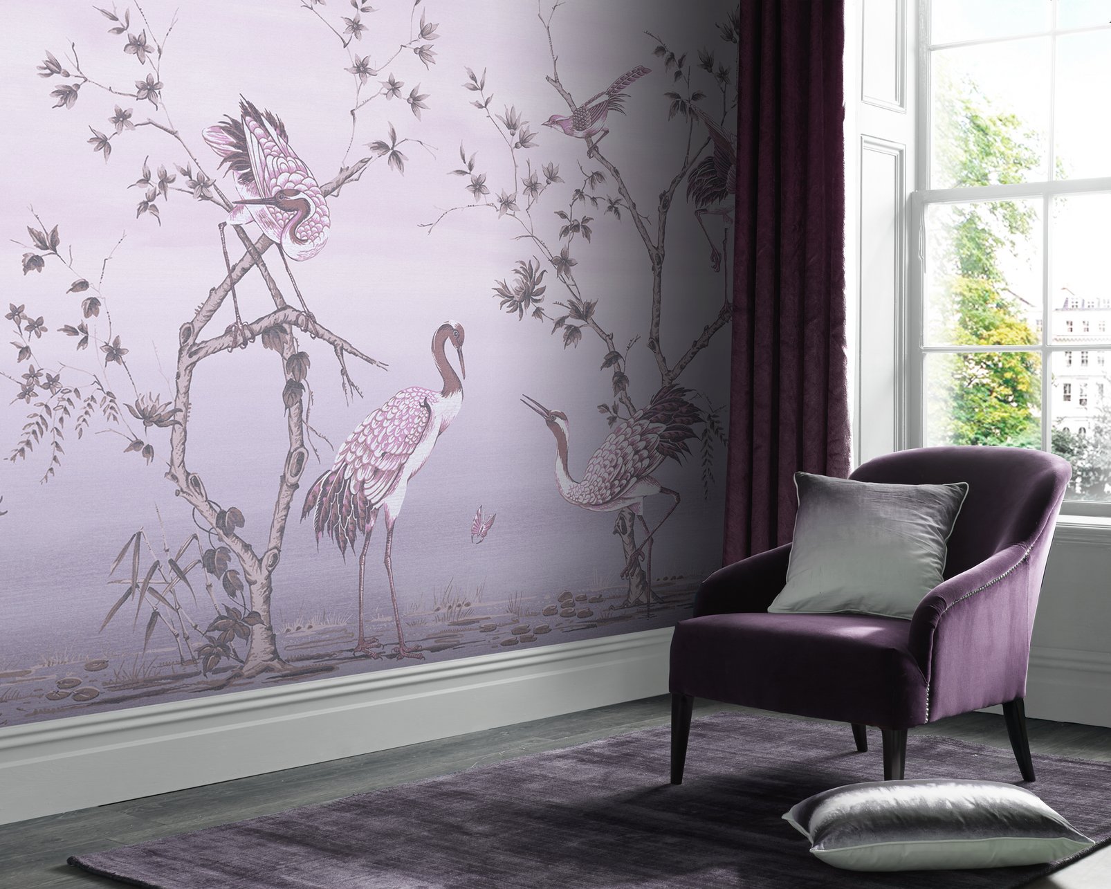 Grazing Cranes Dusk Bespoke Mural