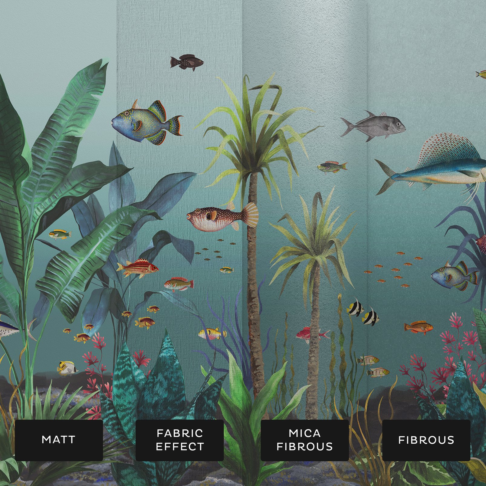 Technicolour Aquarium eendeneigroen fotobehang op maat