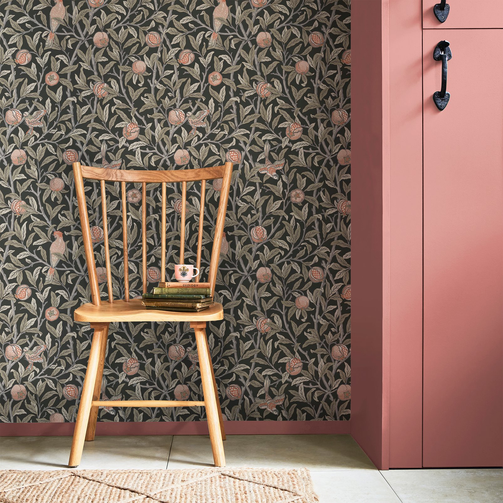 Bird & Pomegranate Charcoal Wallpaper 