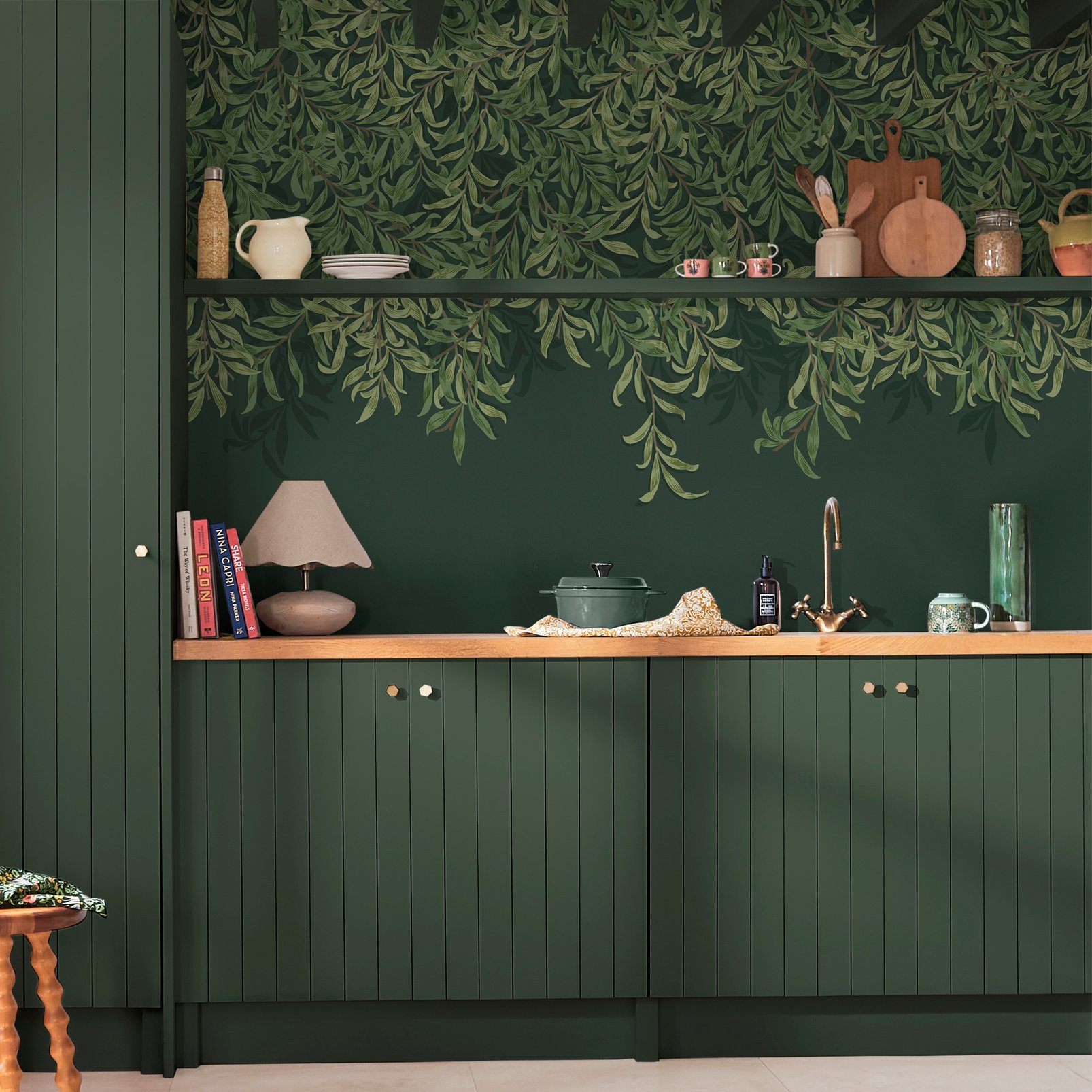 Willow Bough Deep Green Bespoke Mural Matt