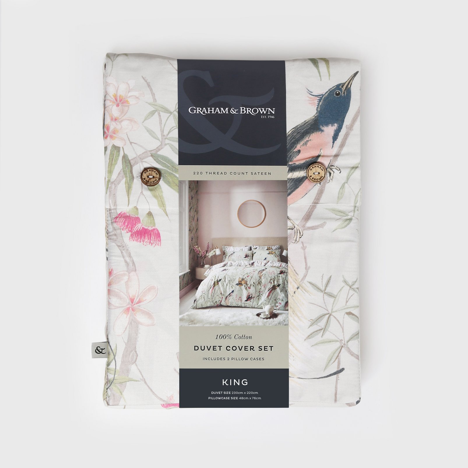 Clavering Birds Sage Green Duvet Cover Set