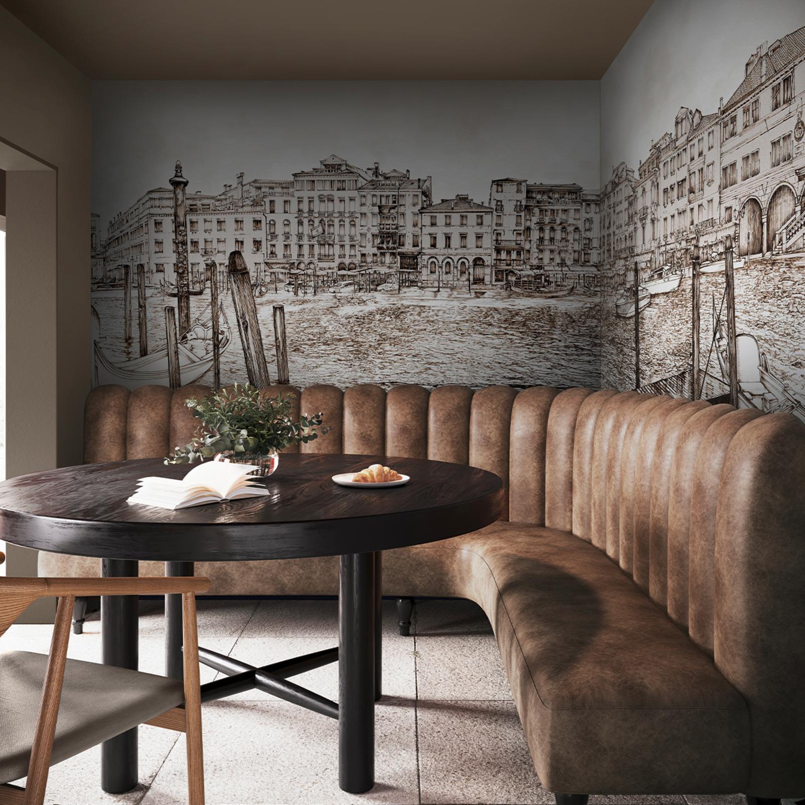 Old Venezia Sepia Panoramic Bespoke Mural | Cream | Graham & Brown