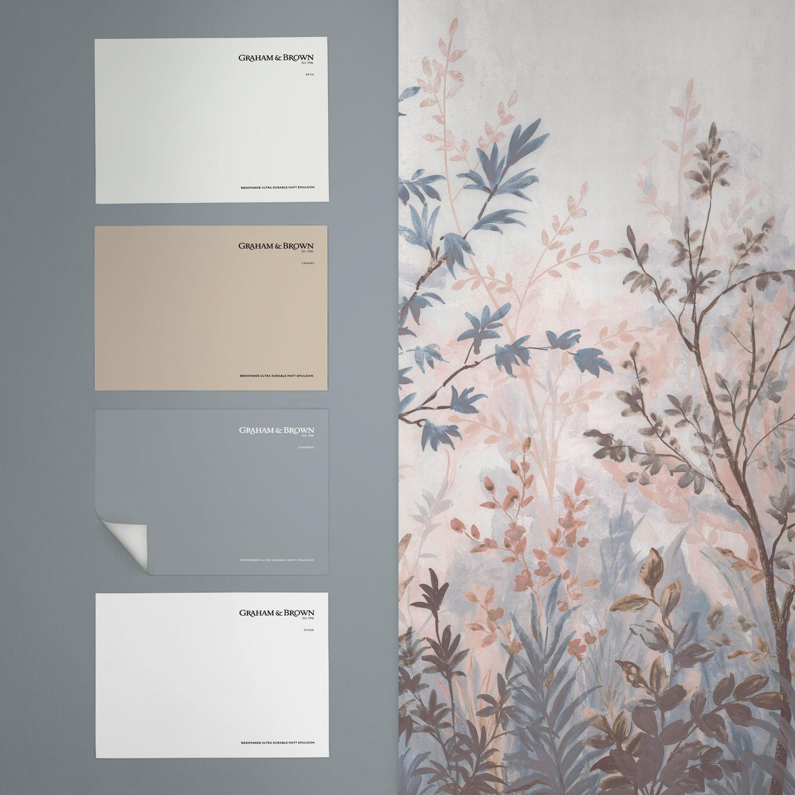 Forest in Bloom Rose & bleu Papier Peint Panoramique sur mesure