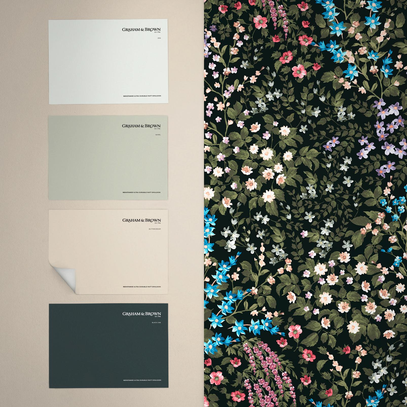 Painterly Flora Black  Wallpaper