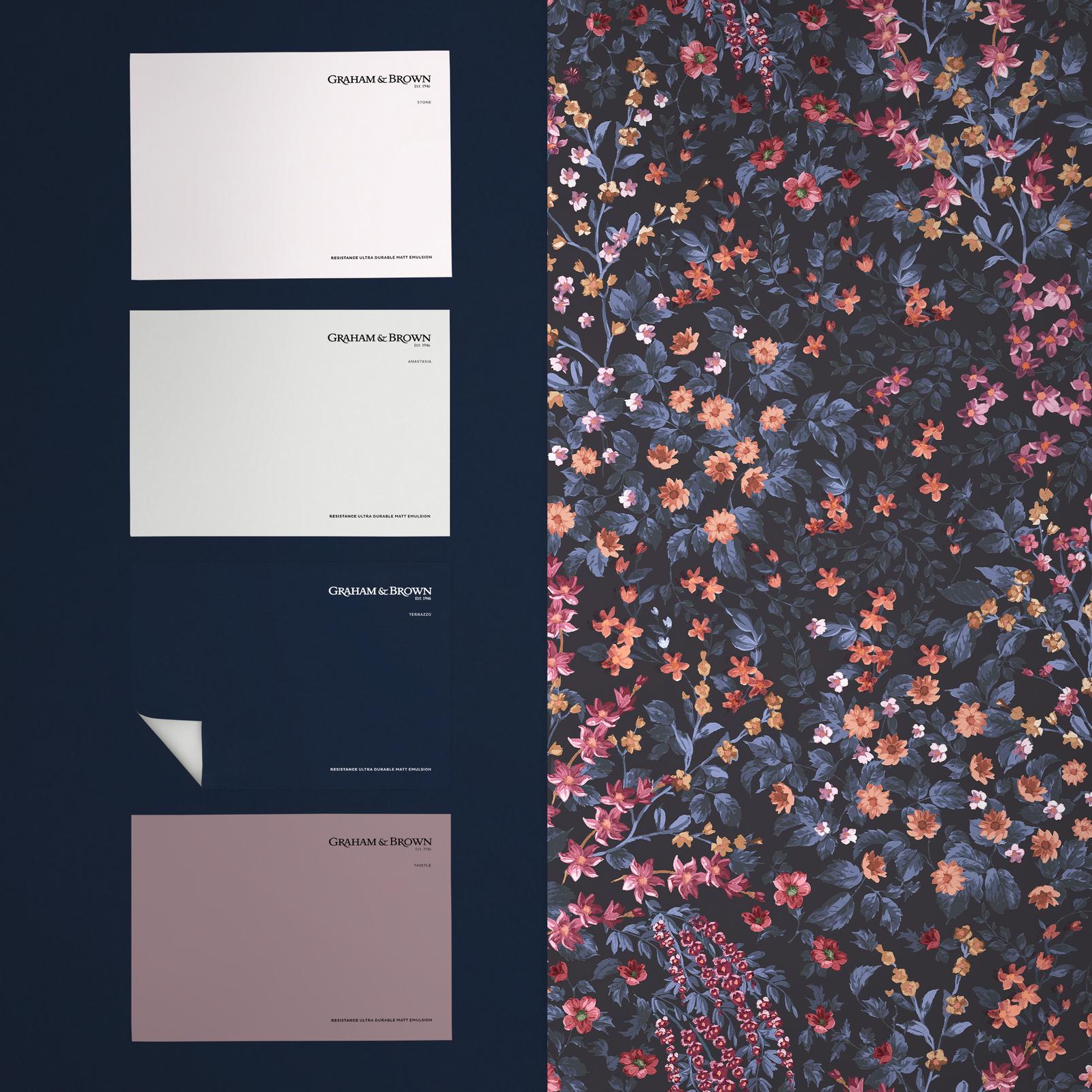 Painterly  Flora Blau & Rosa Tapeten