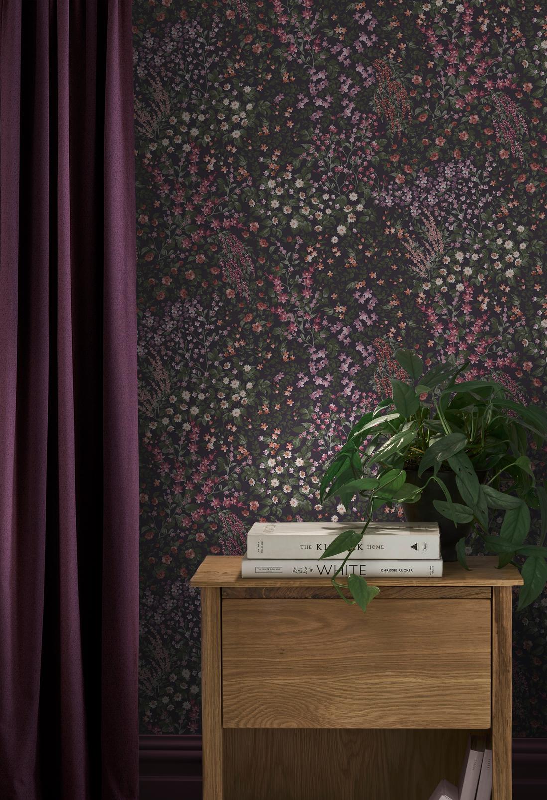 Painterly Flora Purple Wallpaper