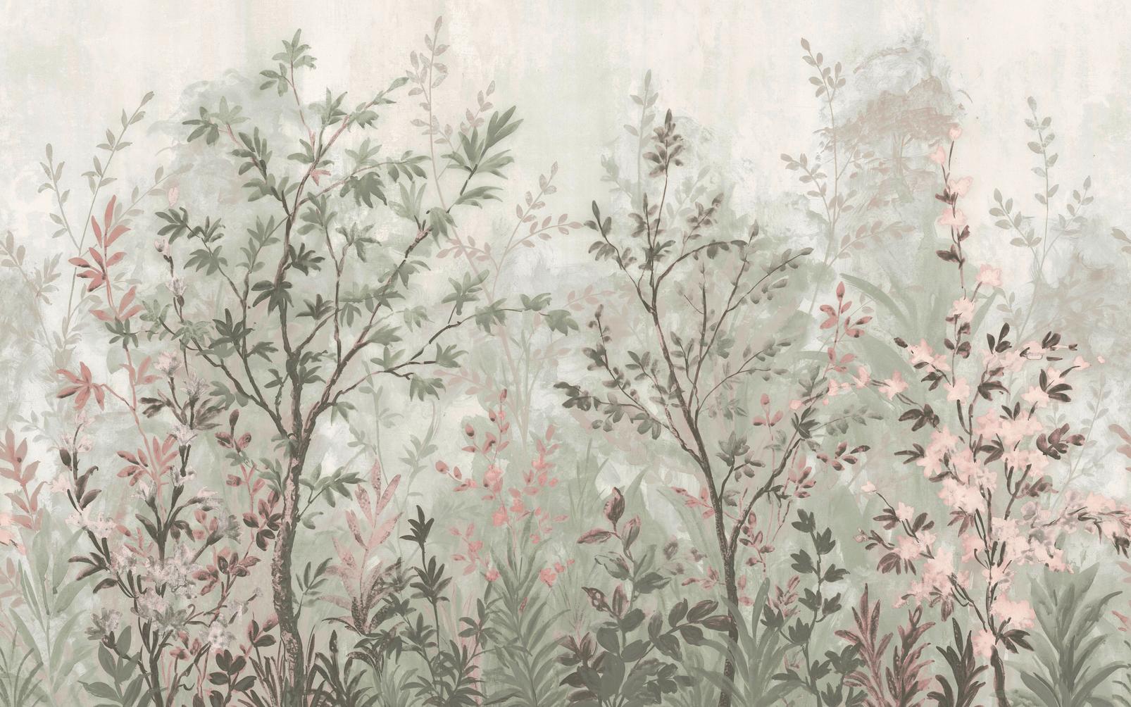 Forest in Bloom Vert doux Papier Peint Panoramique sur mesure