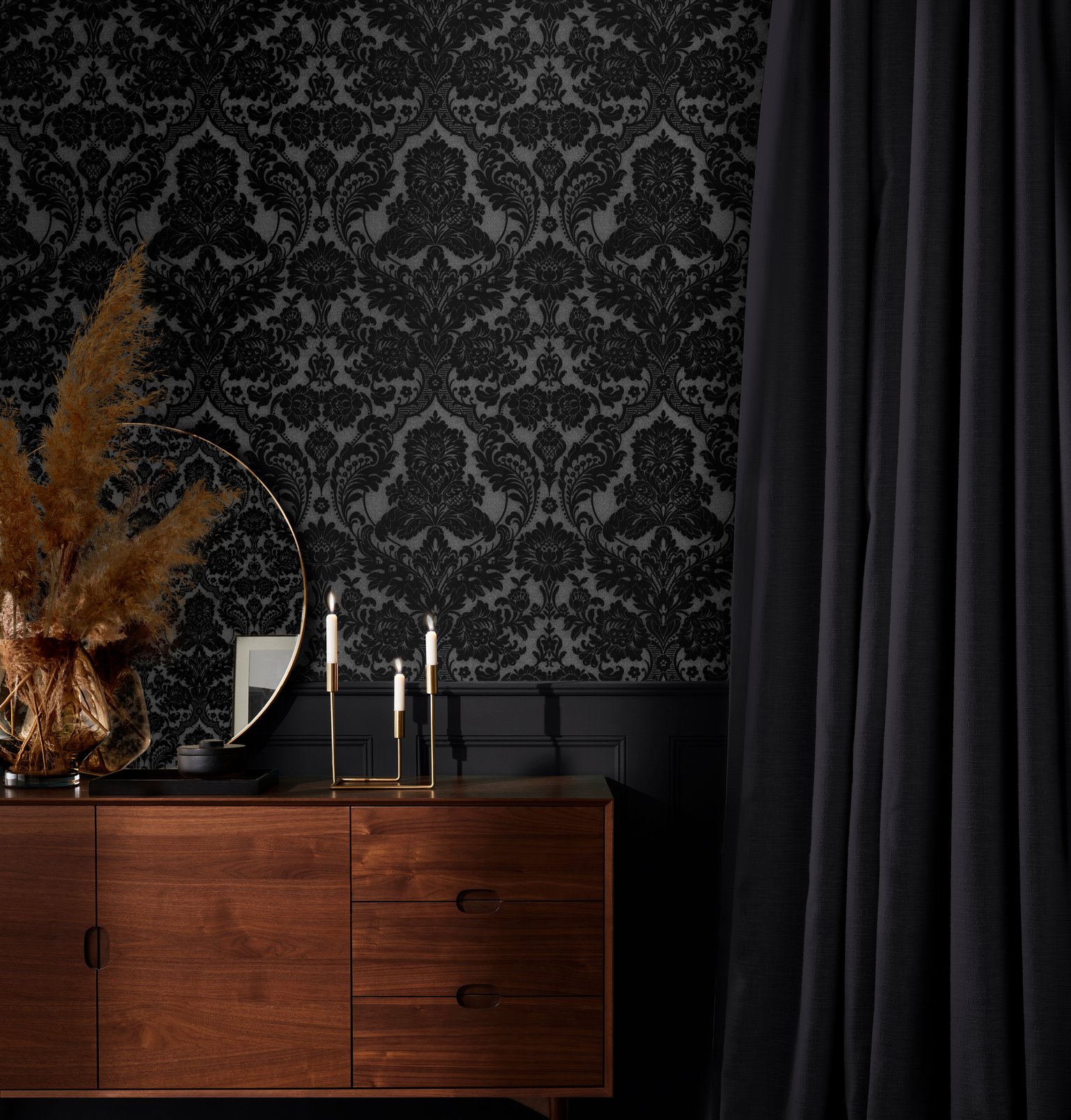 gothic damask noir wallpaper