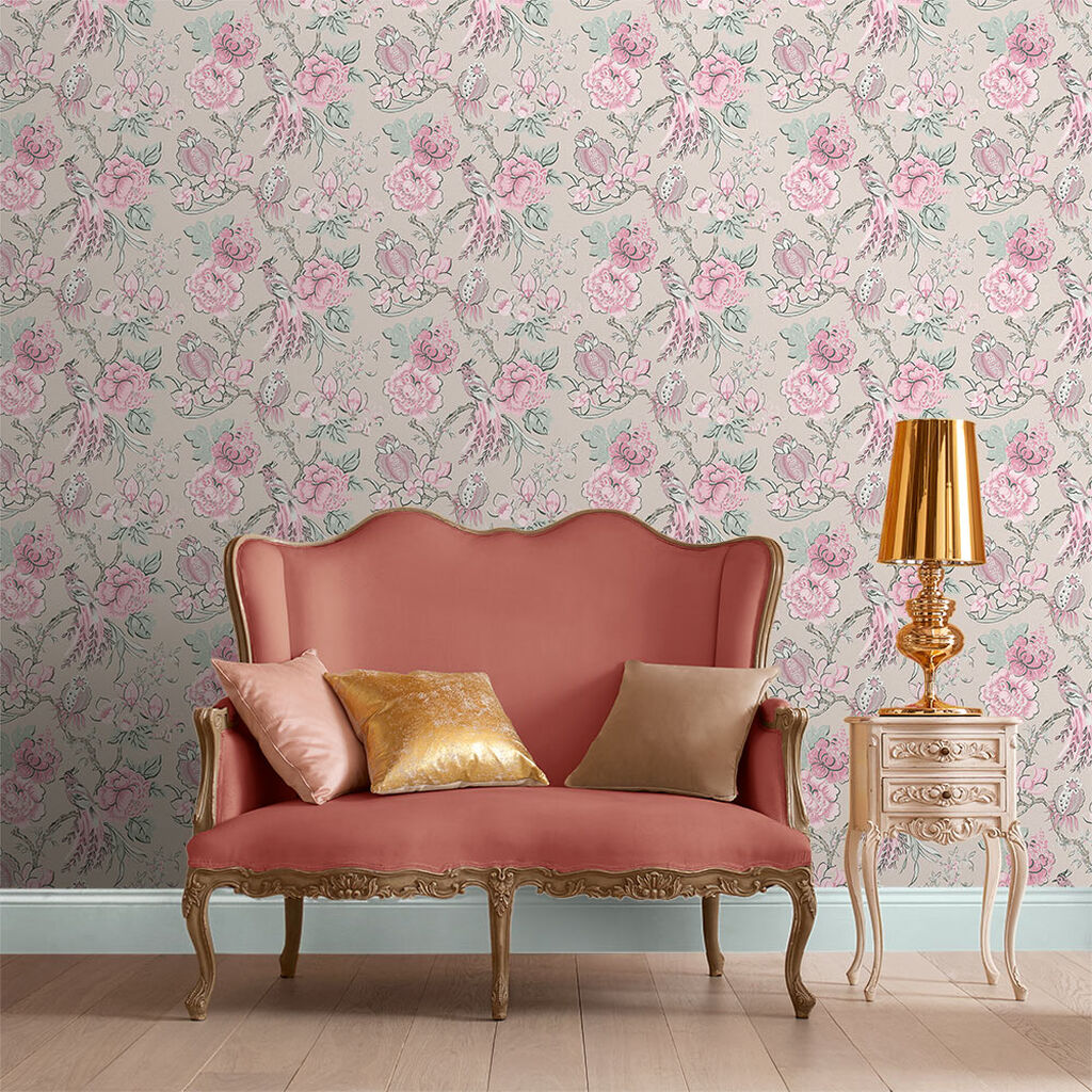 Chinoiserie Pink Linen Behang