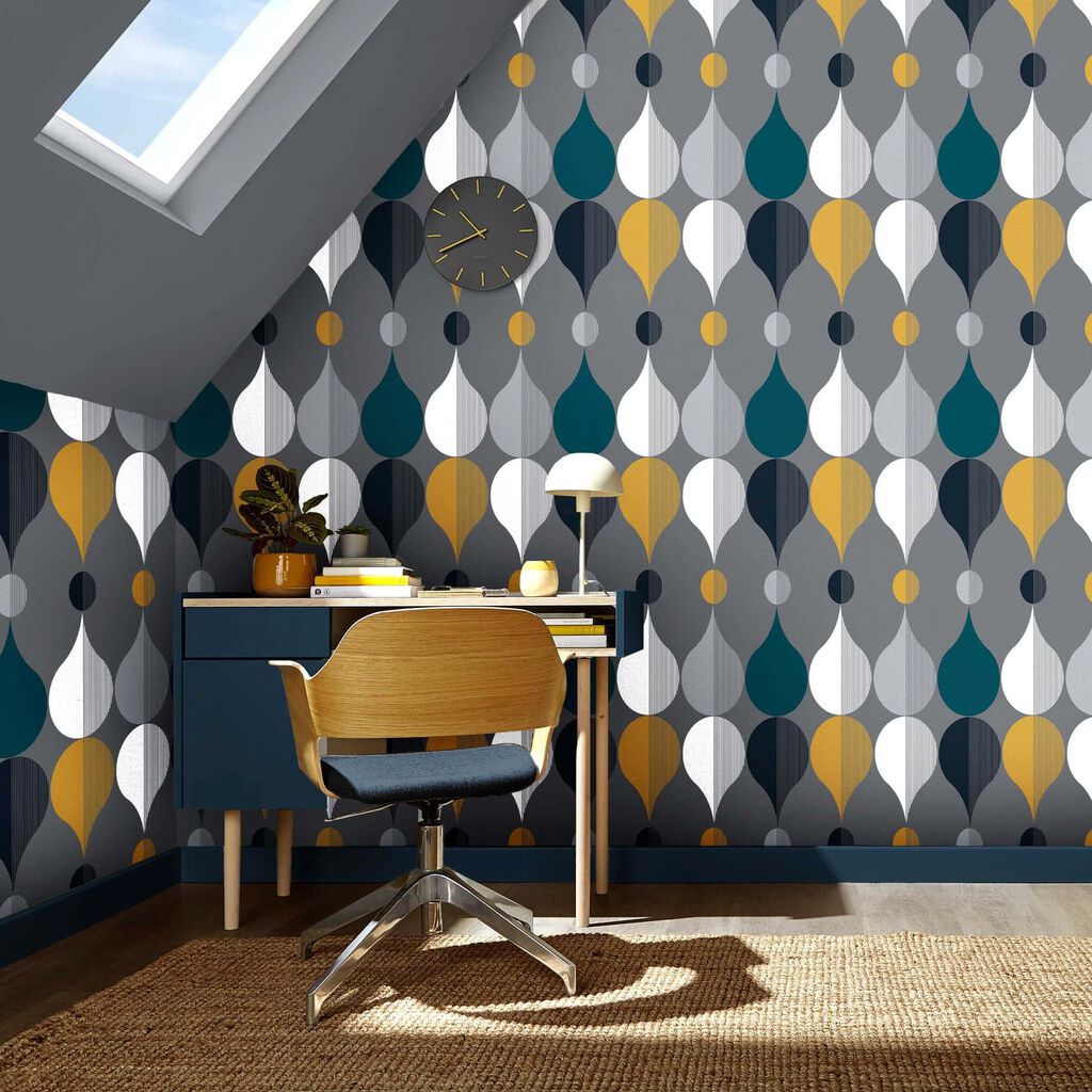 Geometric Triangle Design Ochre & Grey on a Cream Background