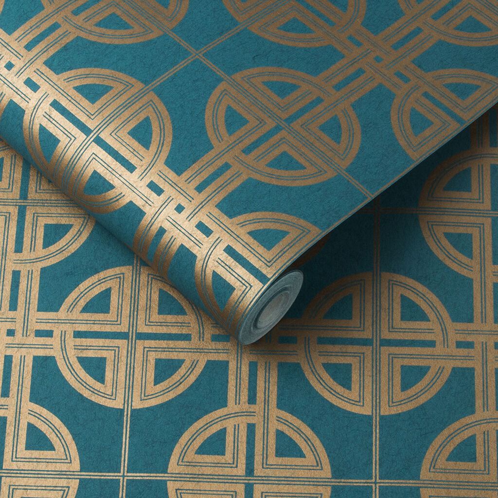 Papier Peint Asian Lattice Bleu Turquoise 