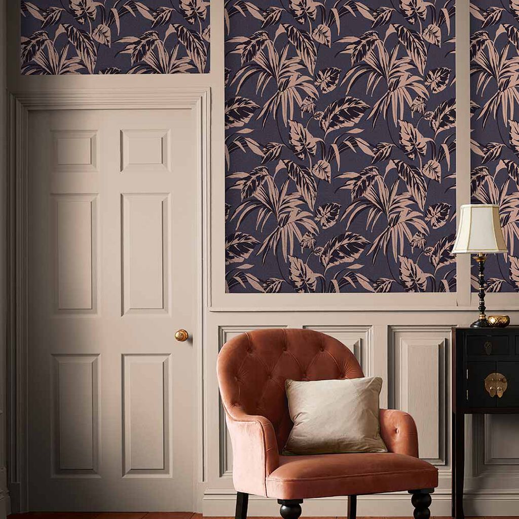 Palma Soft Gold and Notte Wallpaper