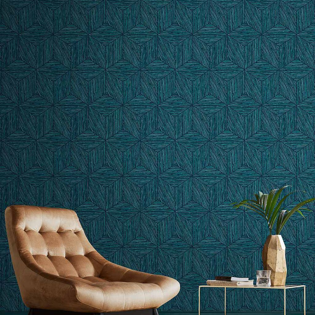 Grasscloth Geo Teal Wallpaper