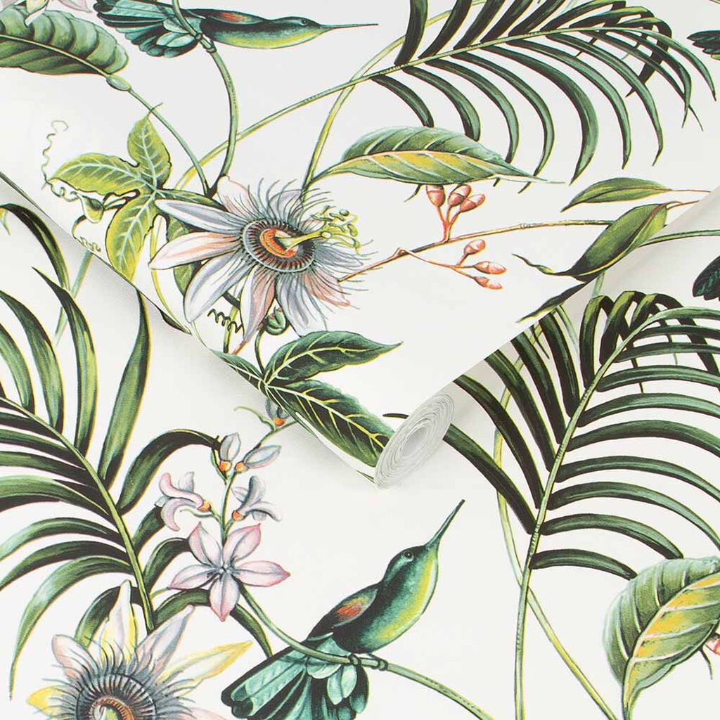 Adilah White Tropical Floral Wallpaper