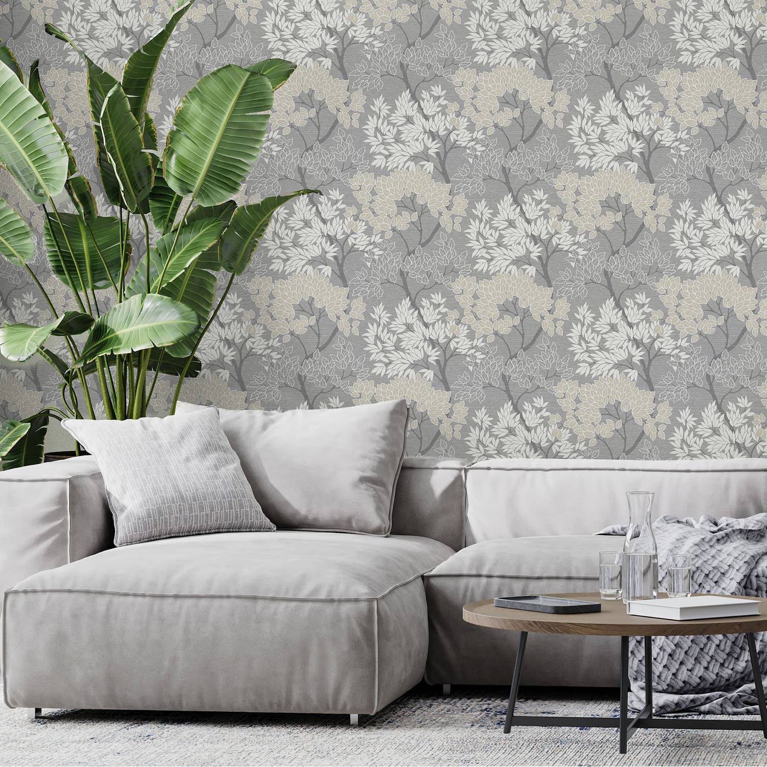 Fresco Lykke Tree Charcoal Floral Wallpaper