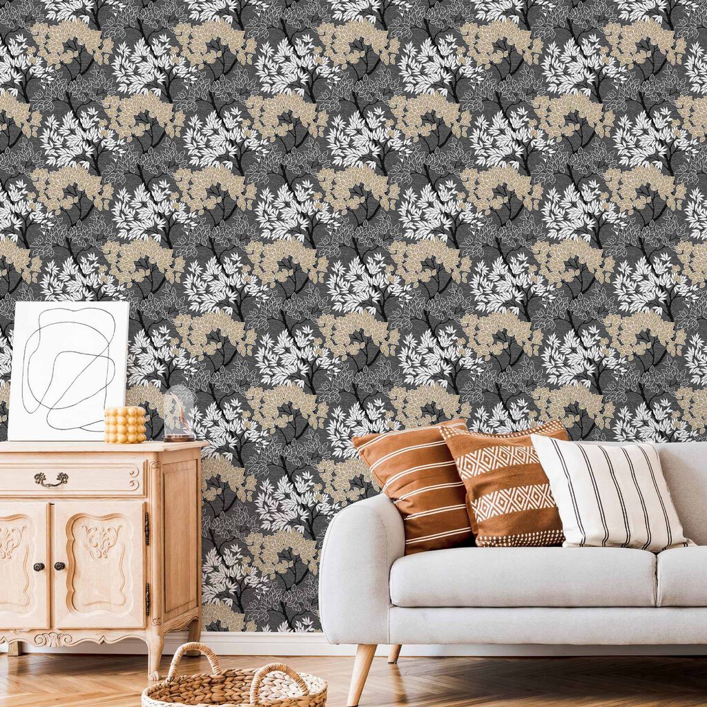 Fresco Lykke Tree Dark Charcoal Wallpaper