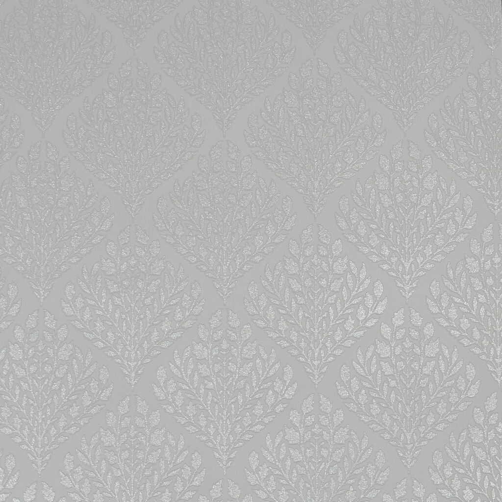 Glitter Leaf Ogee Gray Wallpaper