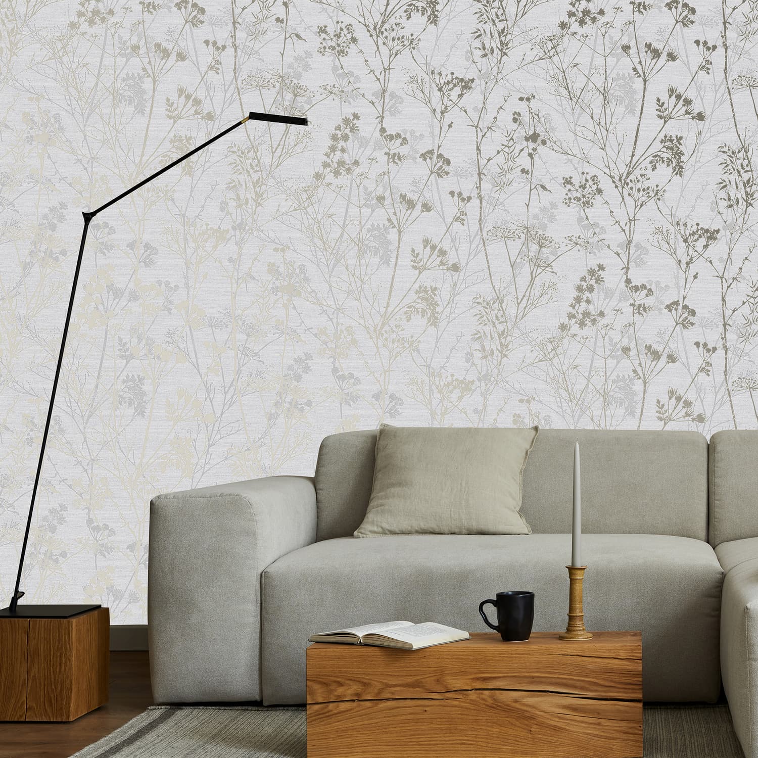 Hedgerow Gray Pale Gold Wallpaper
